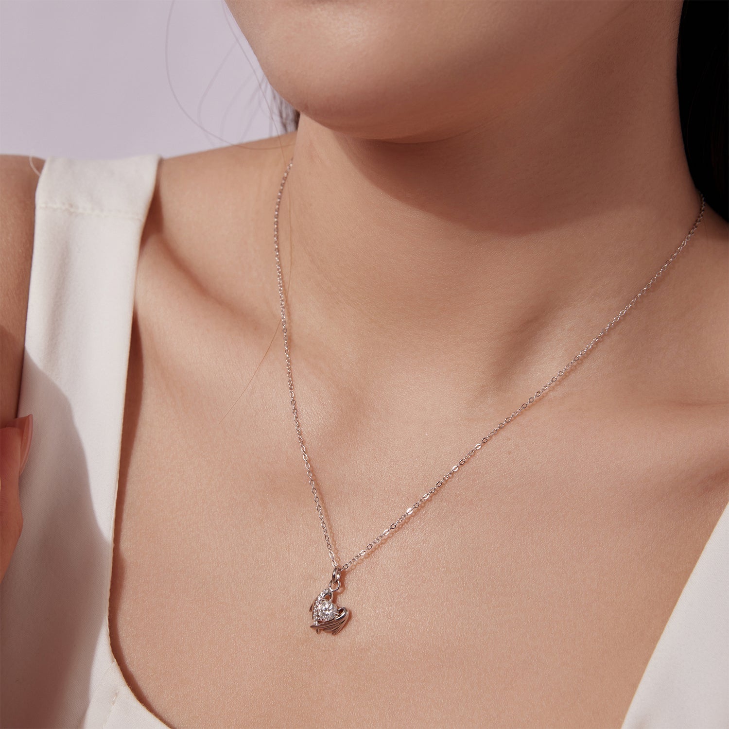 925 Sterling Silver Moissanite White Gold Plated Necklace for Women, Length 40+5cm DestGlow