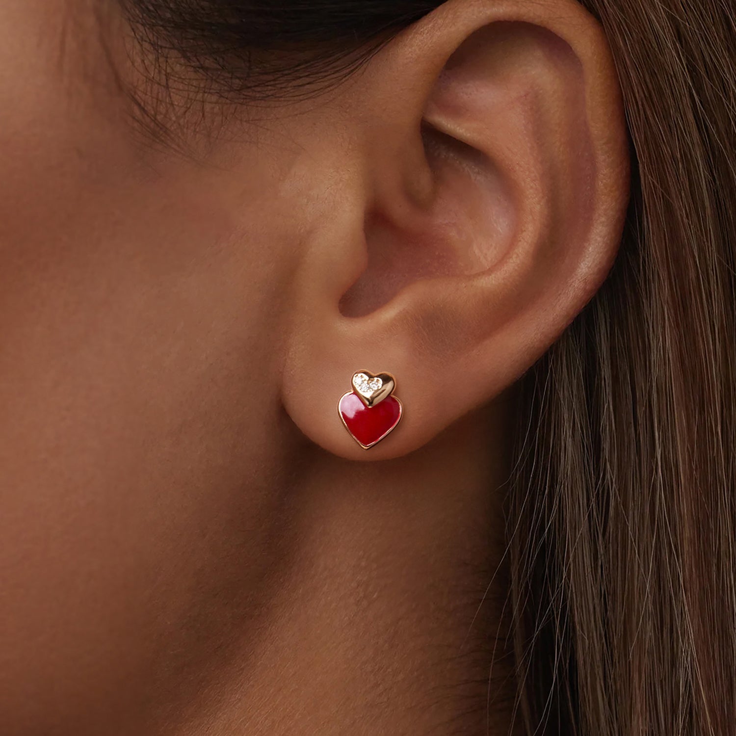 925 Sterling Silver Earrings with Enamel Finish and Pavé Setting in Rose Gold DestGlow