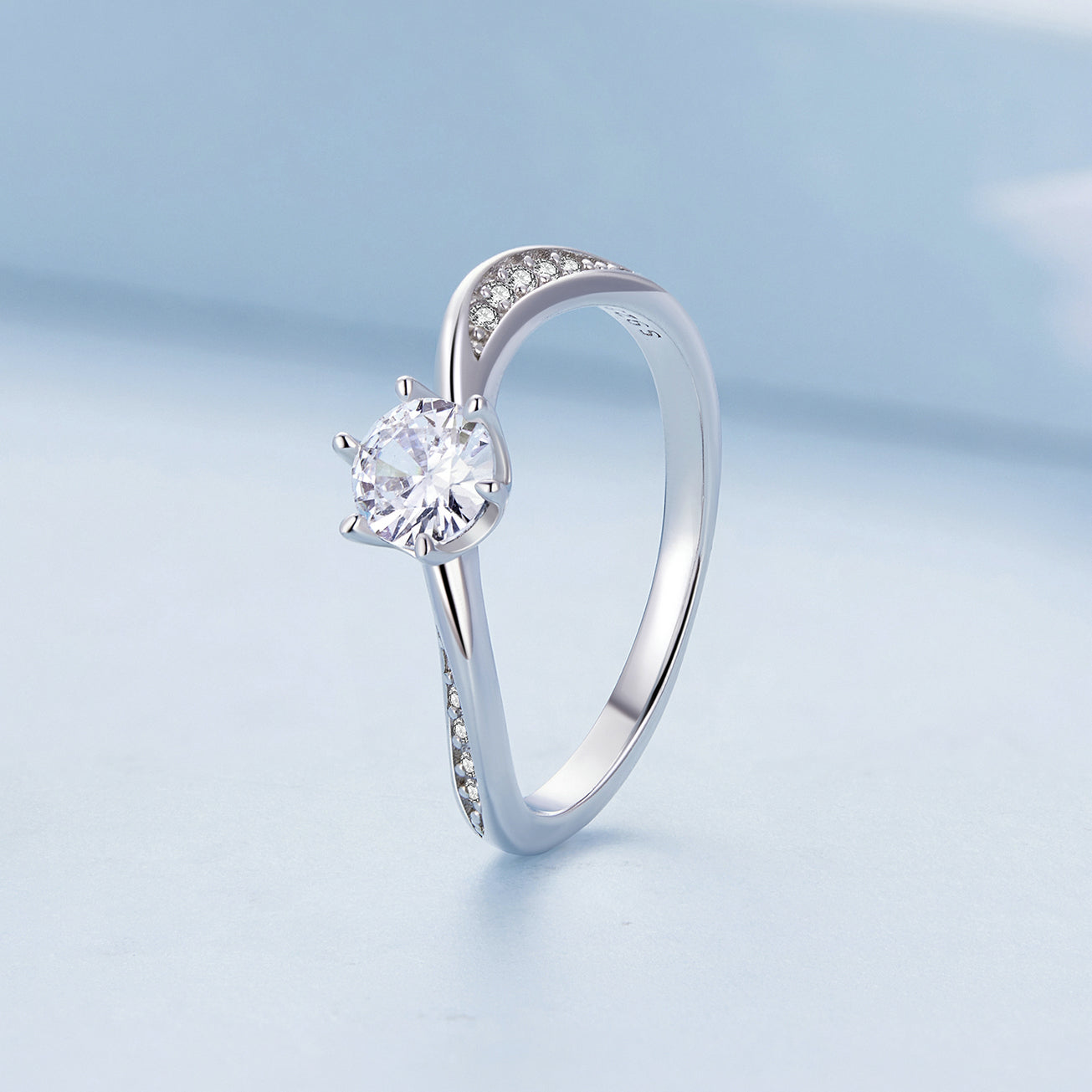 925 Sterling Silver Platinum Plated 5mm CZ Ring Size 6 for Women DestGlow