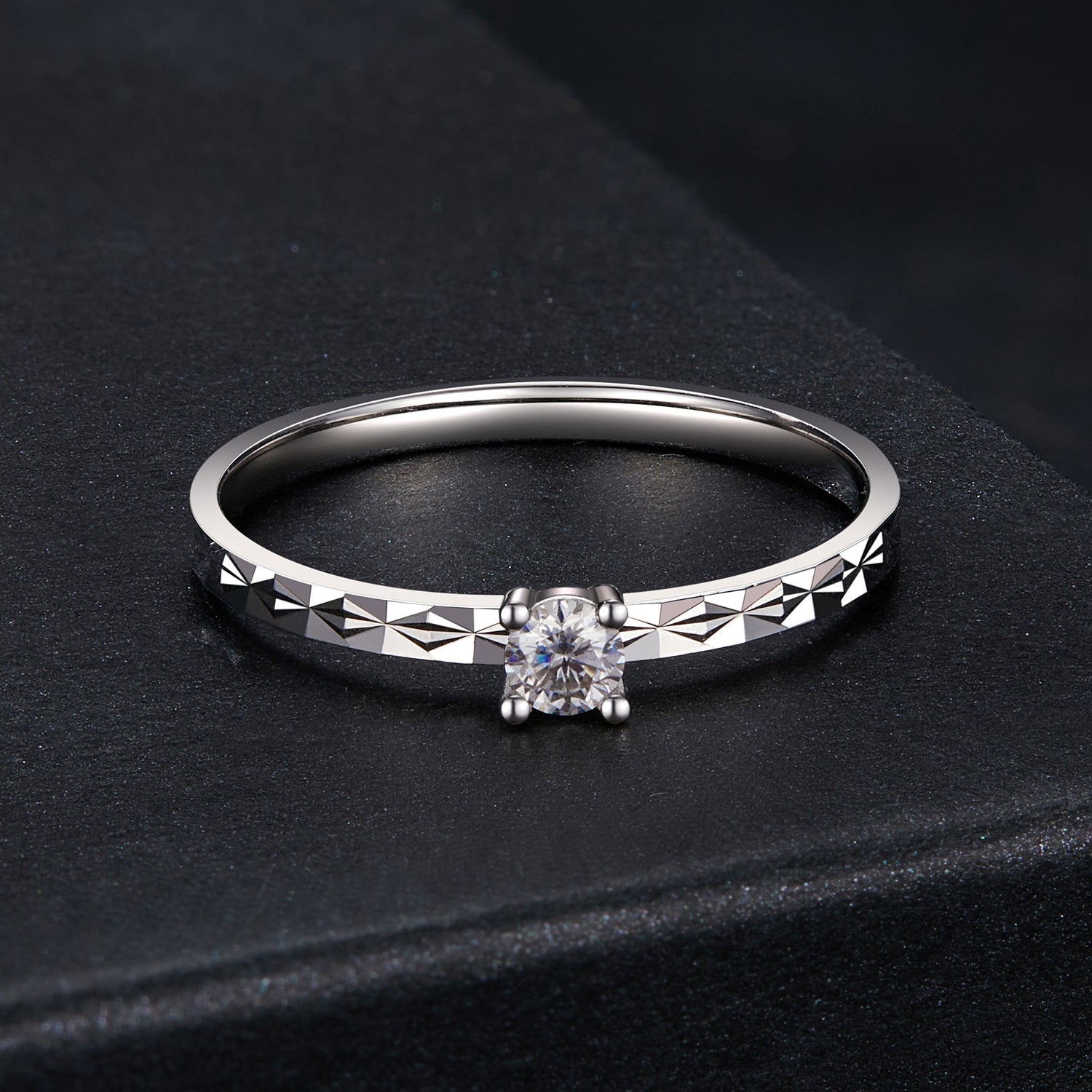 925 Sterling Silver Moissanite White Gold Plated Ring Size 6 DestGlow