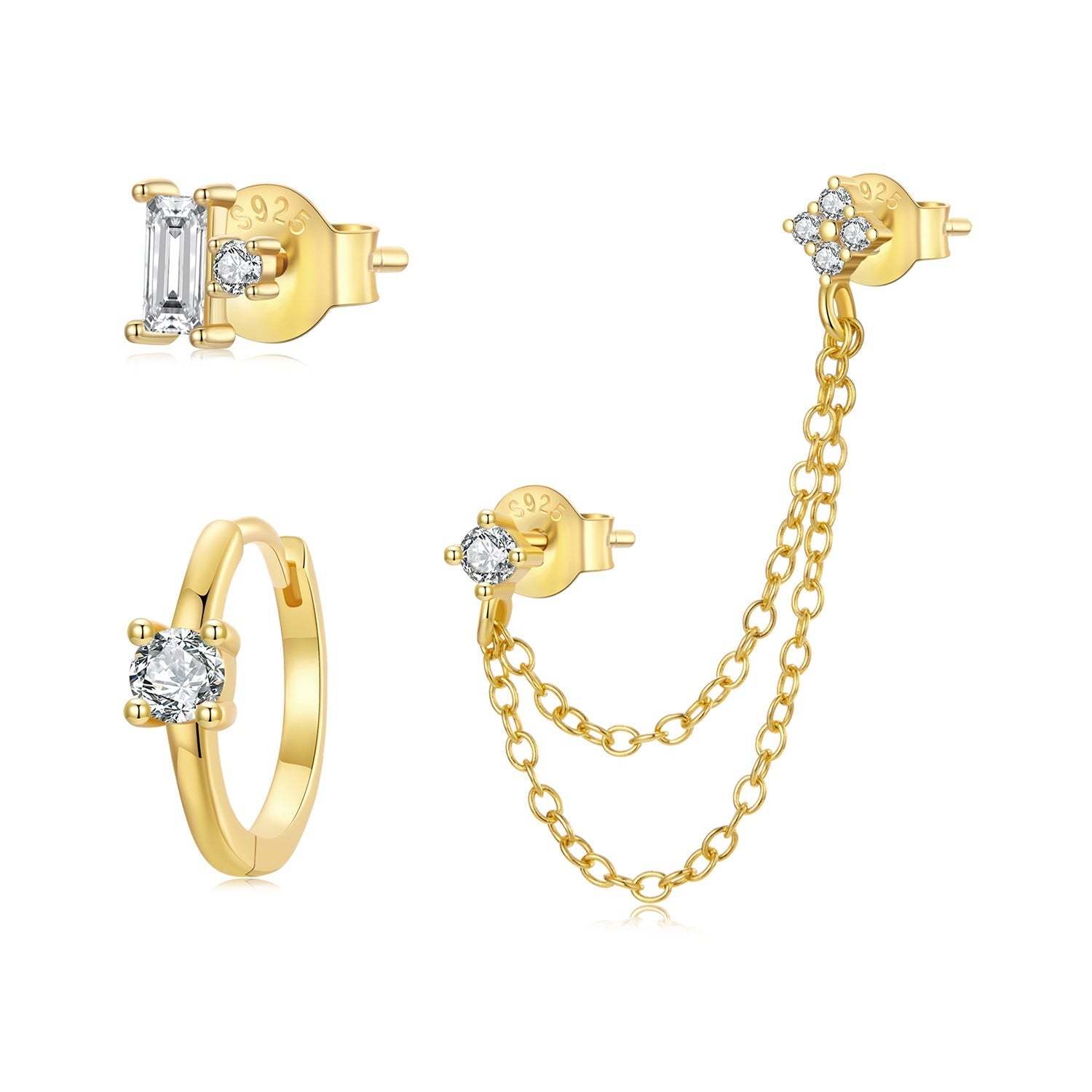 925 Sterling Silver Mini Stud Earrings with Gold Plating and CZ DestGlow