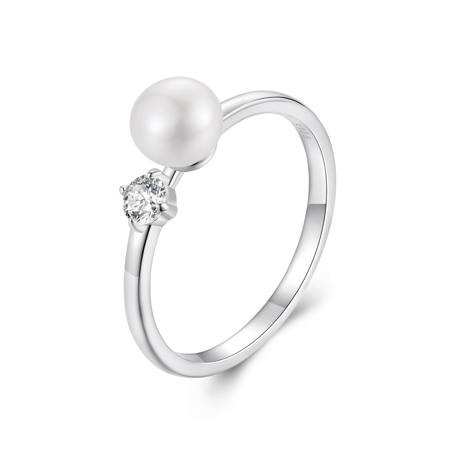 925 Sterling Silver Moissanite & Freshwater Pearl Ring 3mm Size 6 for Women DestGlow