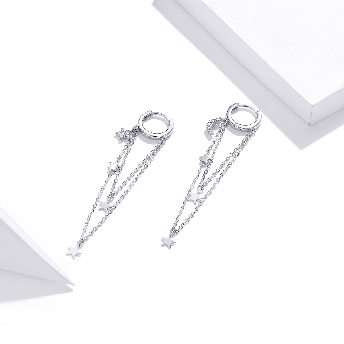 925 Sterling Silver Earrings with Plated Platinum and Pavé Setting CZ, Size 6.5cm DestGlow