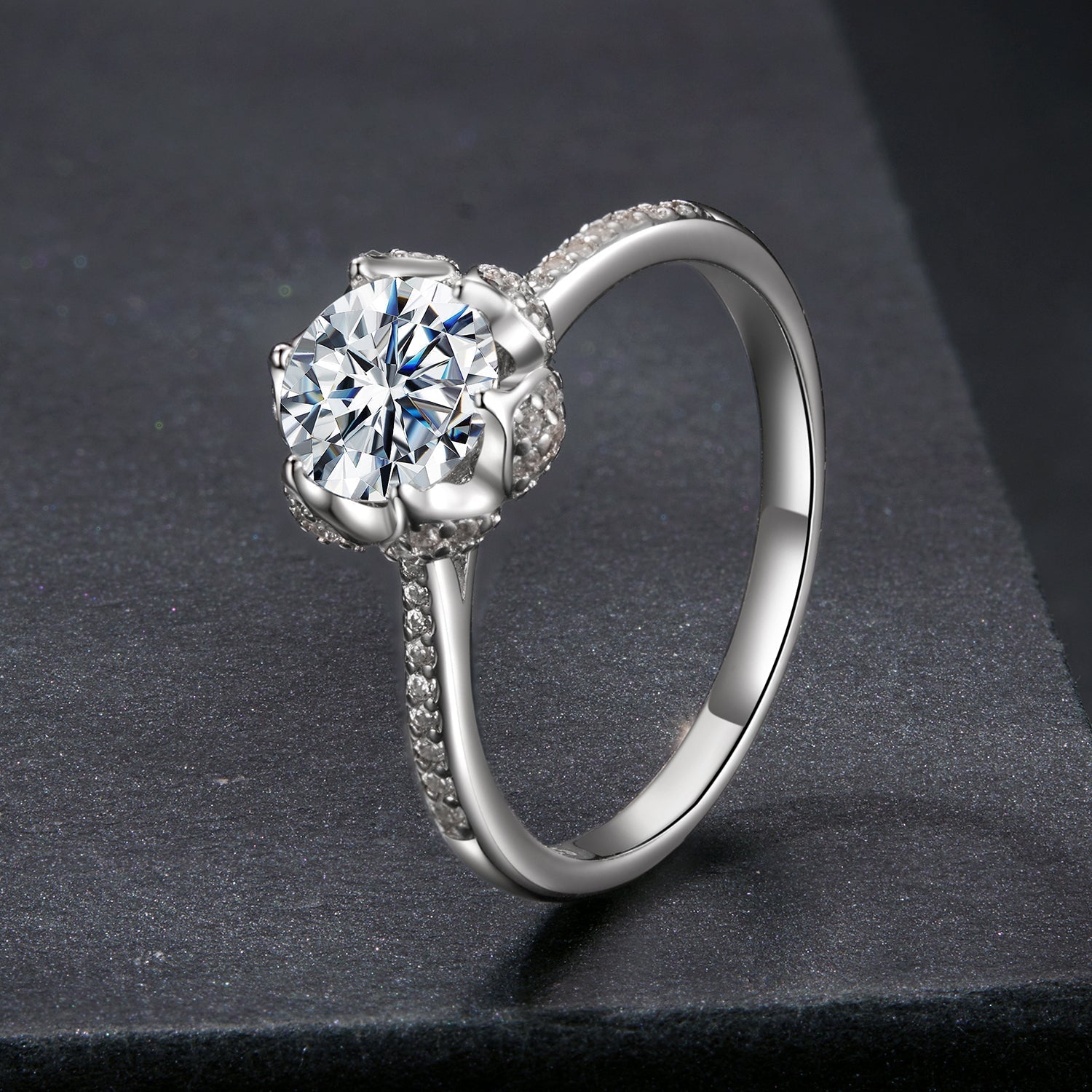 925 Sterling Silver Moissanite Ring 1ct Size 6 White Gold Plated for Women DestGlow