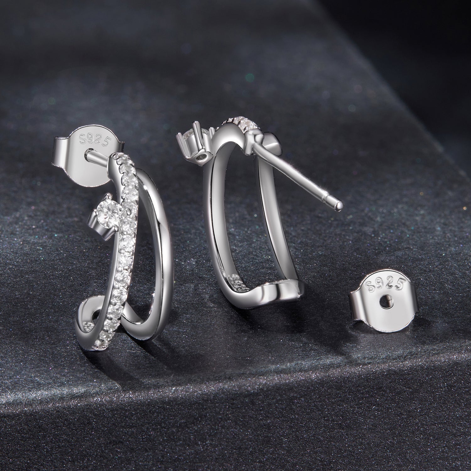 925 Sterling Silver Moissanite Earrings for Women - 1.4x0.5cm, Pavé Setting DestGlow