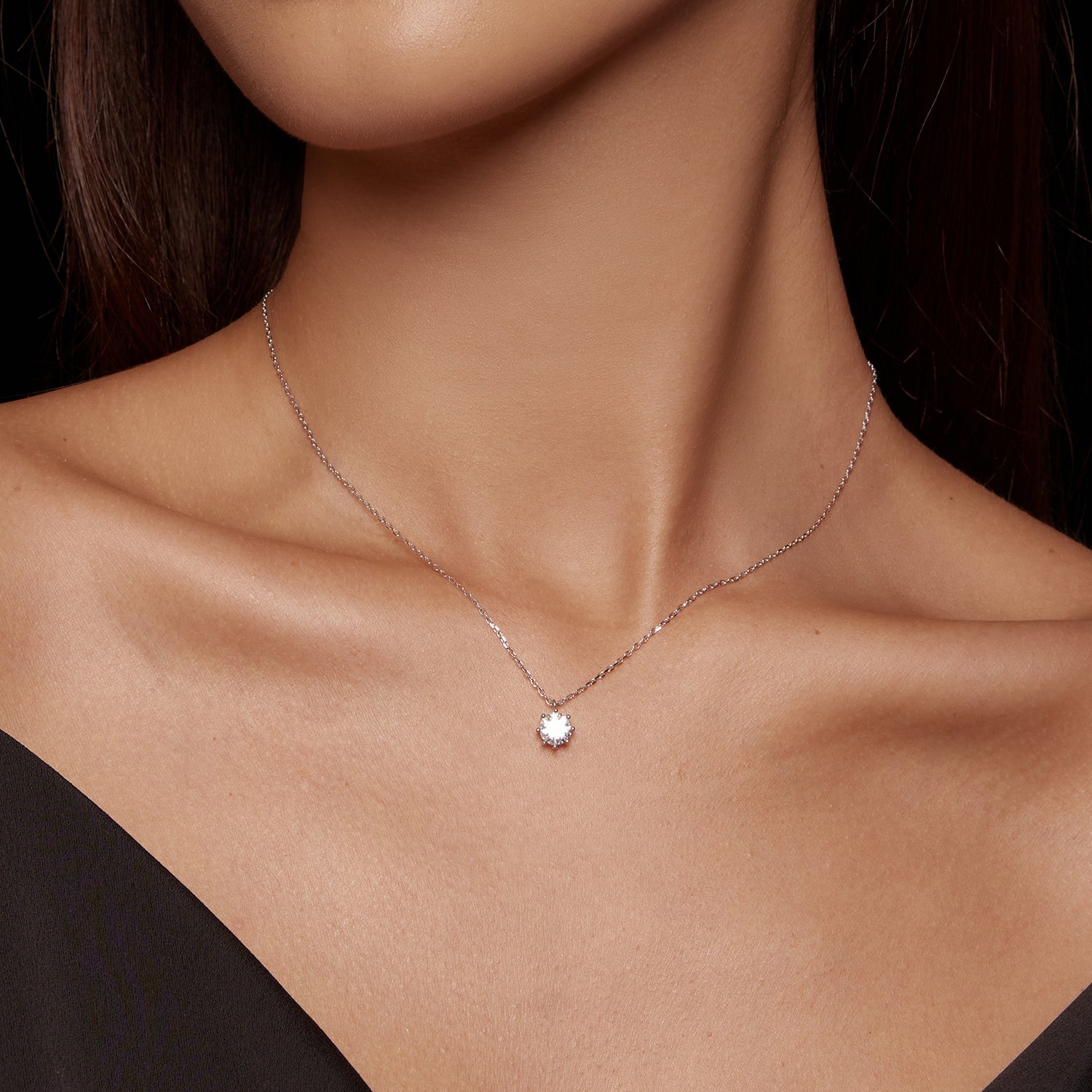 925 Sterling Silver Plated Platinum Moissanite Necklace 39+5cm for Women DestGlow