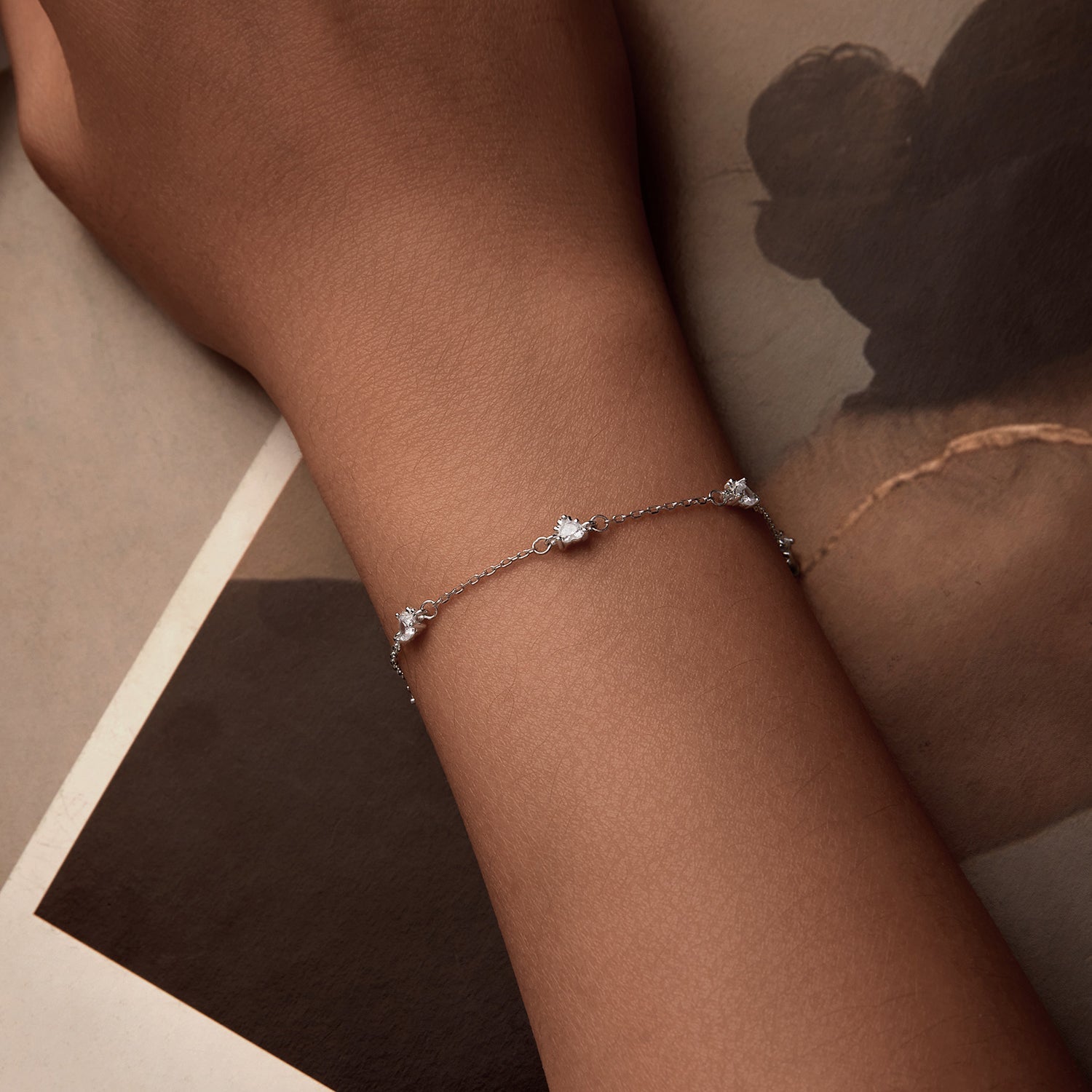 925 Sterling Silver Bracelet with Pavé Setting CZ and White Gold Plating DestGlow