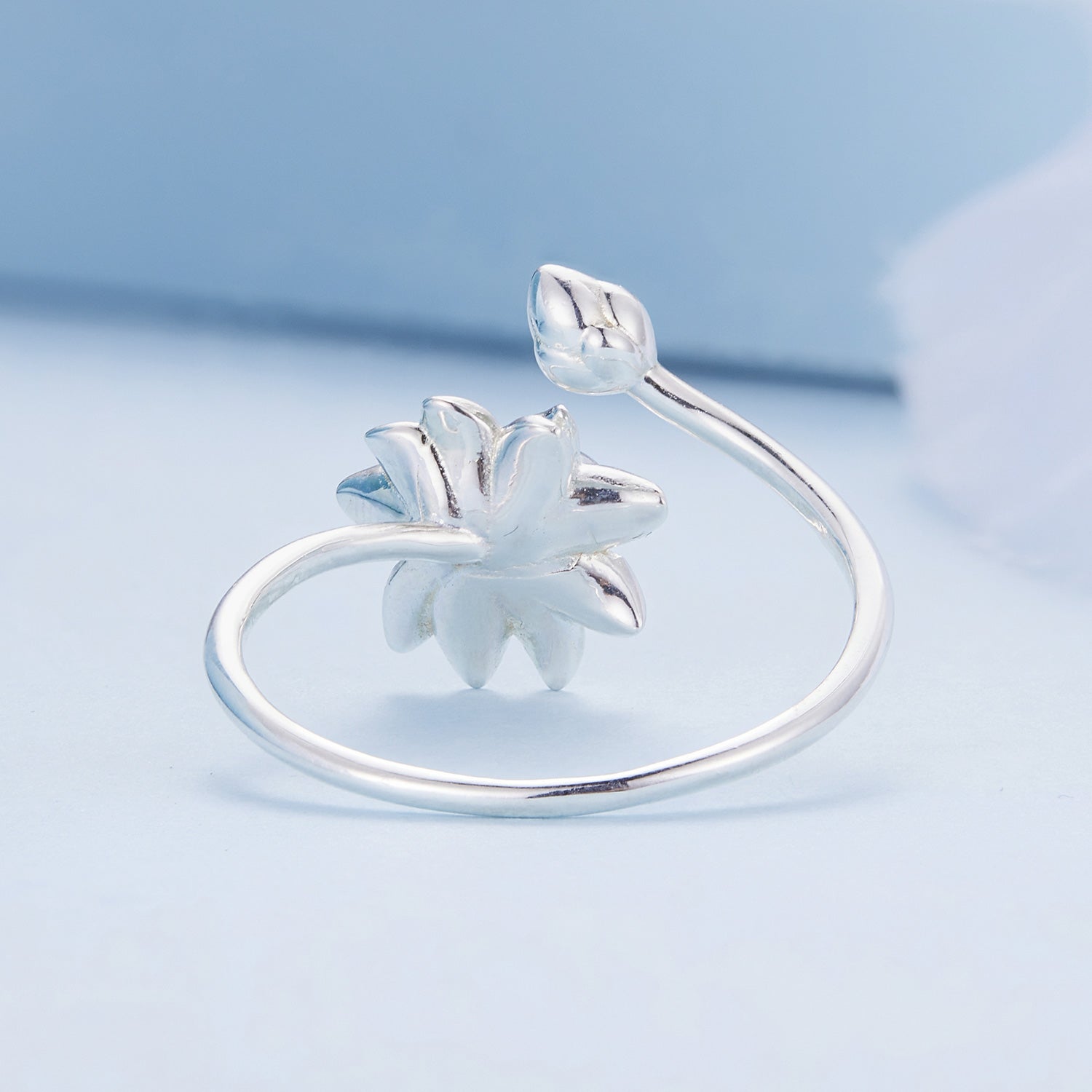 925 Sterling Silver Adjustable Flower Ring for Women DestGlow