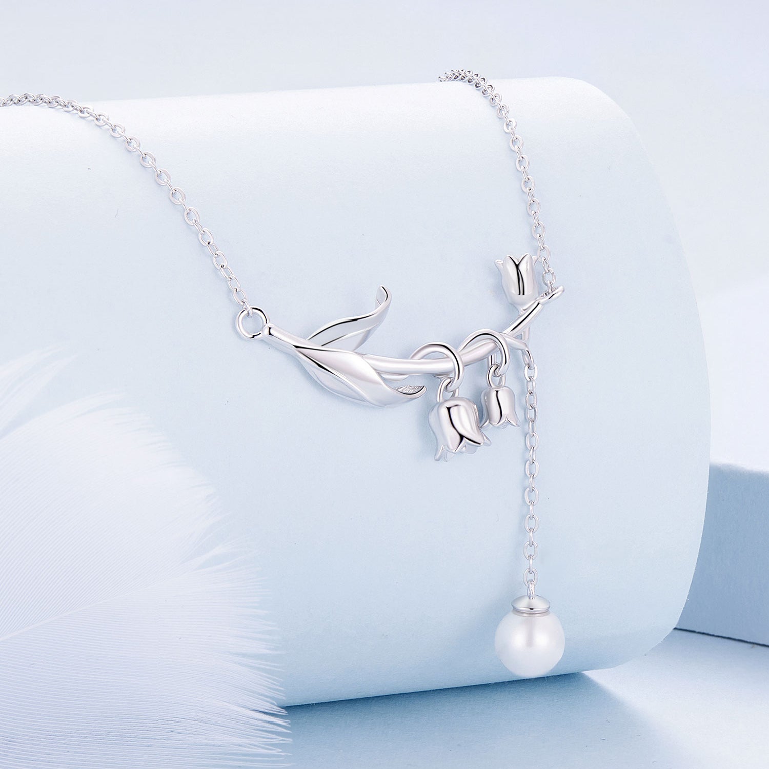 925 Sterling Silver Necklace with Quality Shell Pearl & Platinum Plating, 380mm Length for Women DestGlow