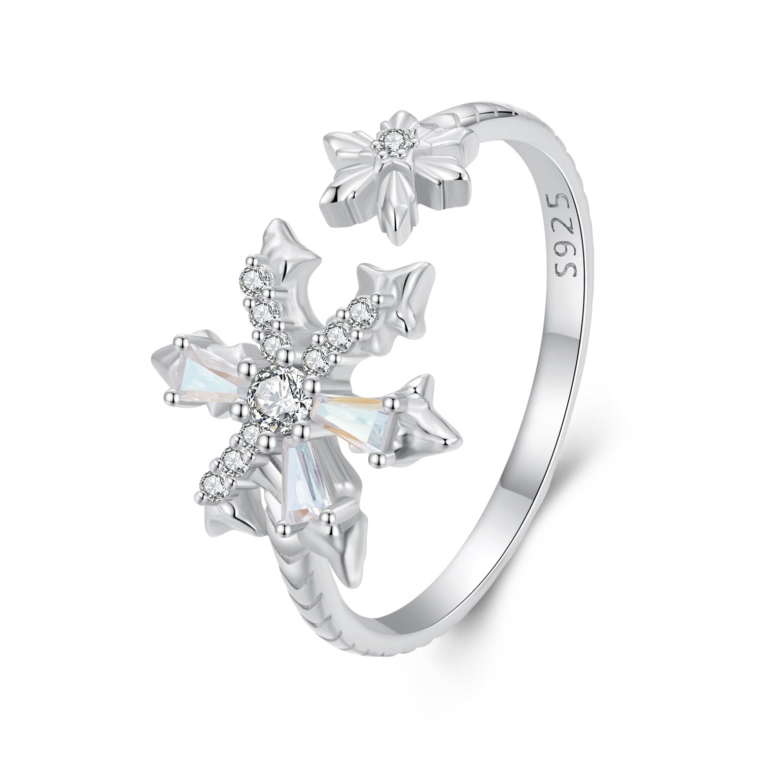 925 Sterling Silver Ring with White Gold Plating and CZ for Women DestGlow