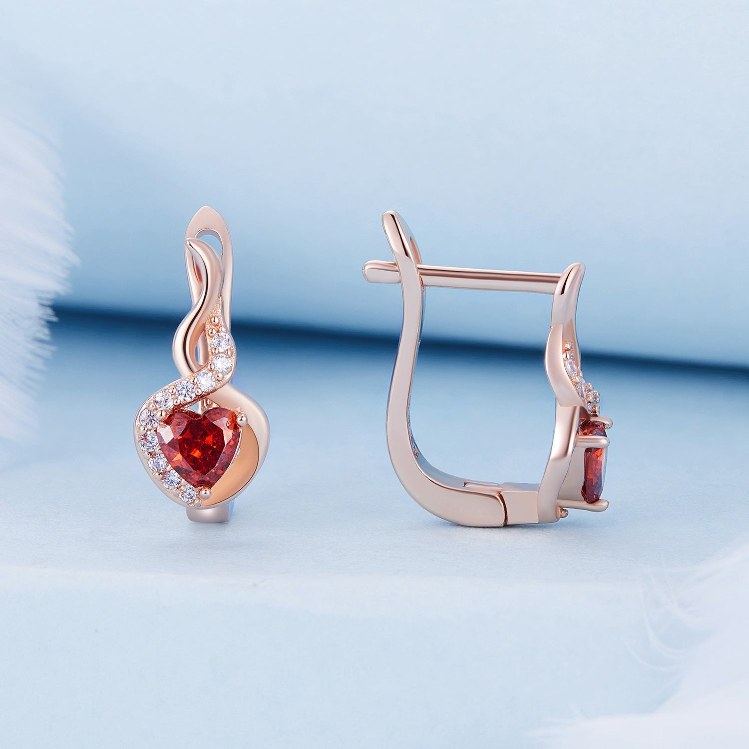 925 Sterling Silver Rose Gold Plated Earrings with CZ in Pavé Setting DestGlow