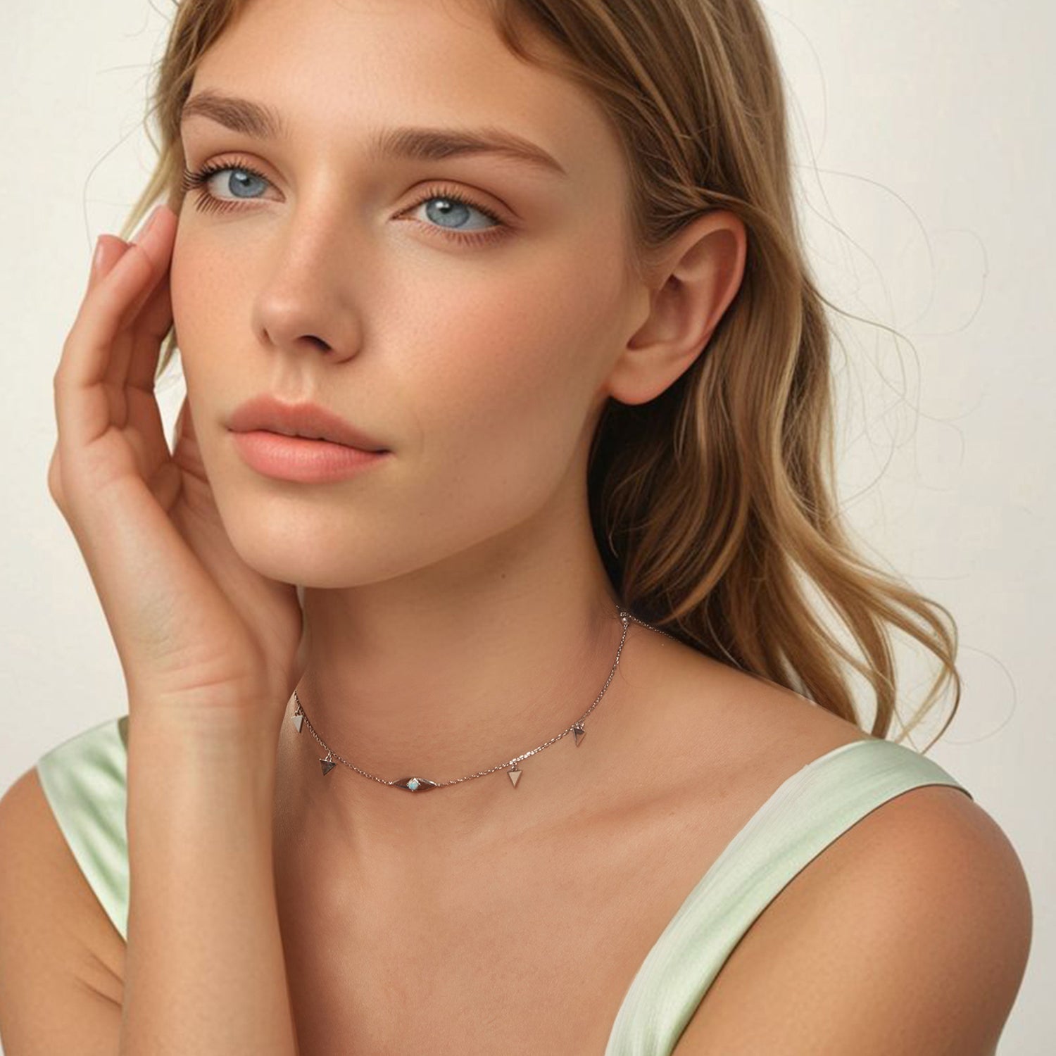 925 Sterling Silver Opal Pendant Necklace for Women - 40+5cm Adjustable Length DestGlow