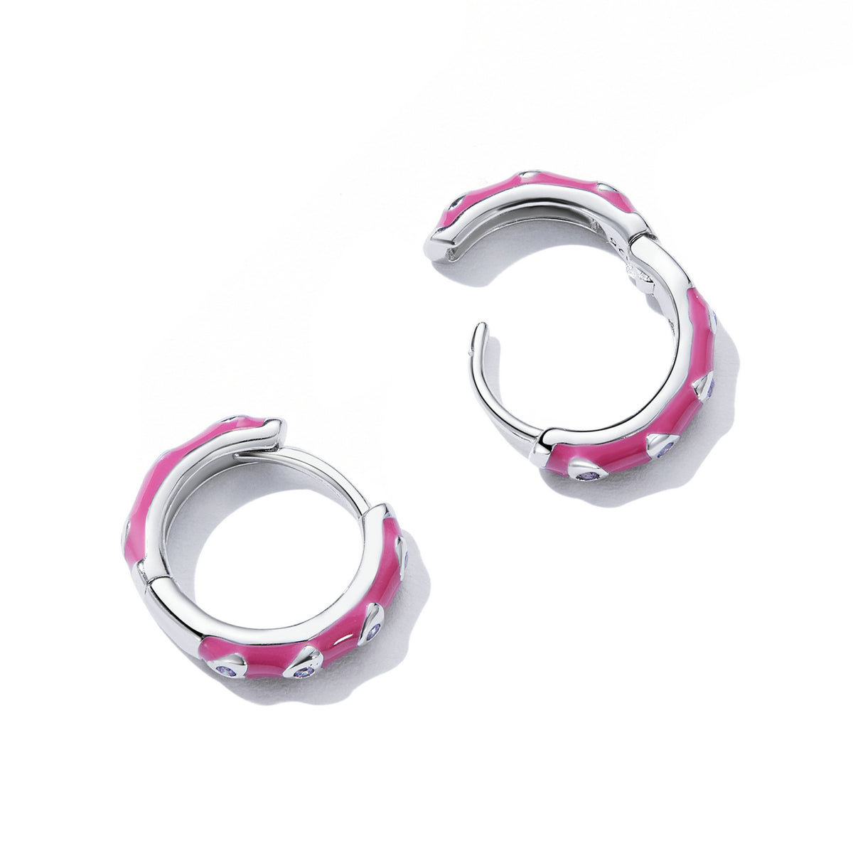 925 Sterling Silver Enamel CZ Earrings for Women, 1.2*0.3cm, Platinum Plated DestGlow