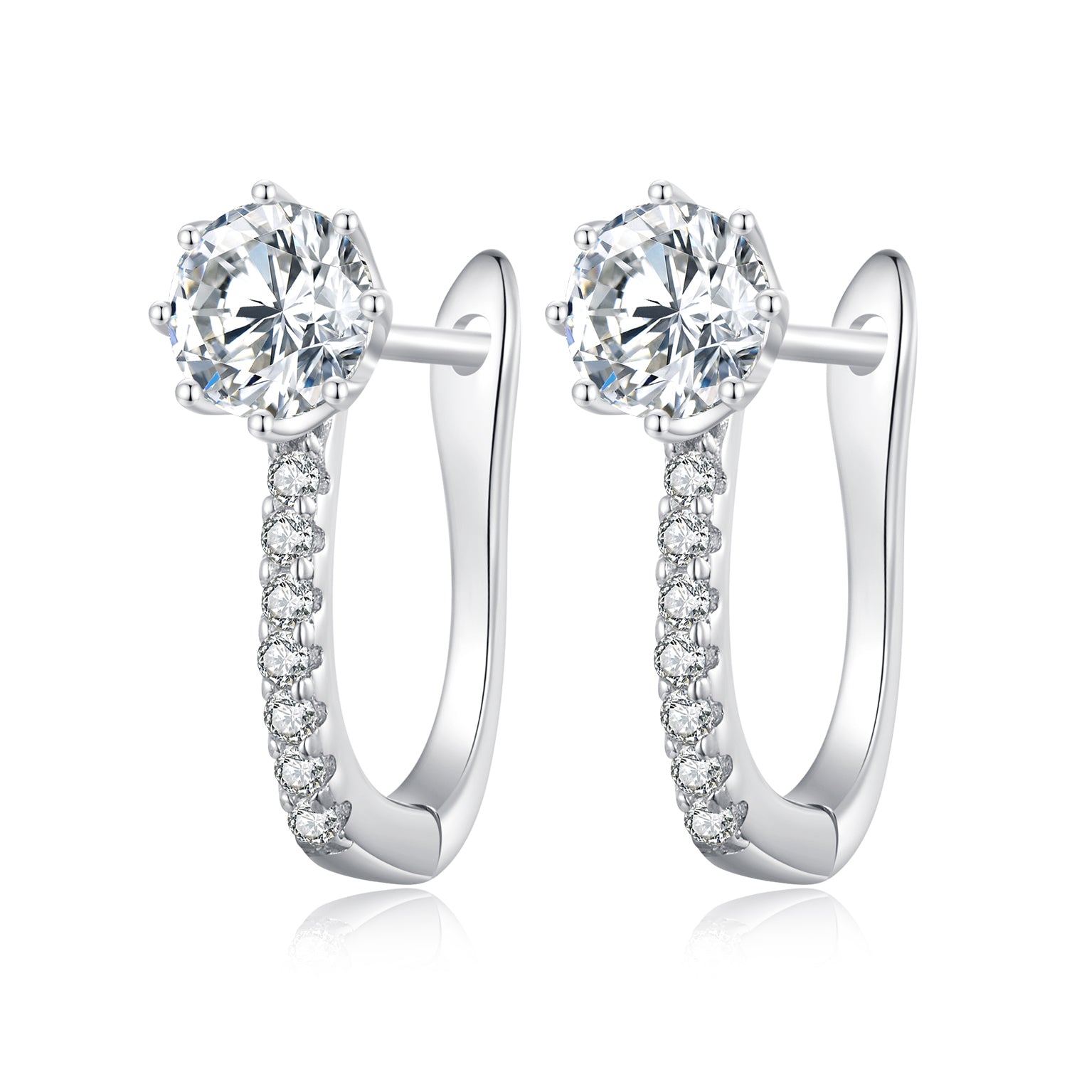 925 Sterling Silver Earrings with Pavé Setting CZ, Platinum Plated, 16x5.5mm for Women DestGlow