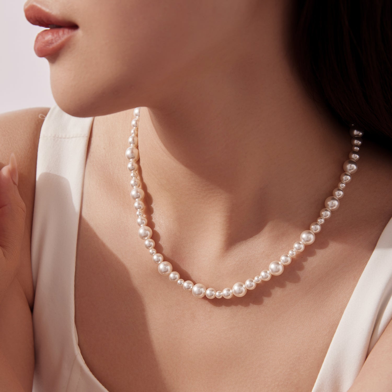 925 Sterling Silver White Gold Plated Necklace with Synthetic Pearls for Women DestGlow