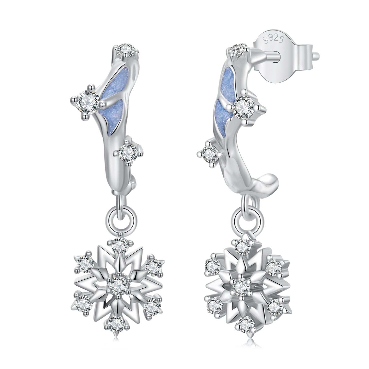 925 Sterling Silver Earrings with Plated White Gold, 2.2*0.7cm, Enamel + Pavé Setting for Women DestGlow