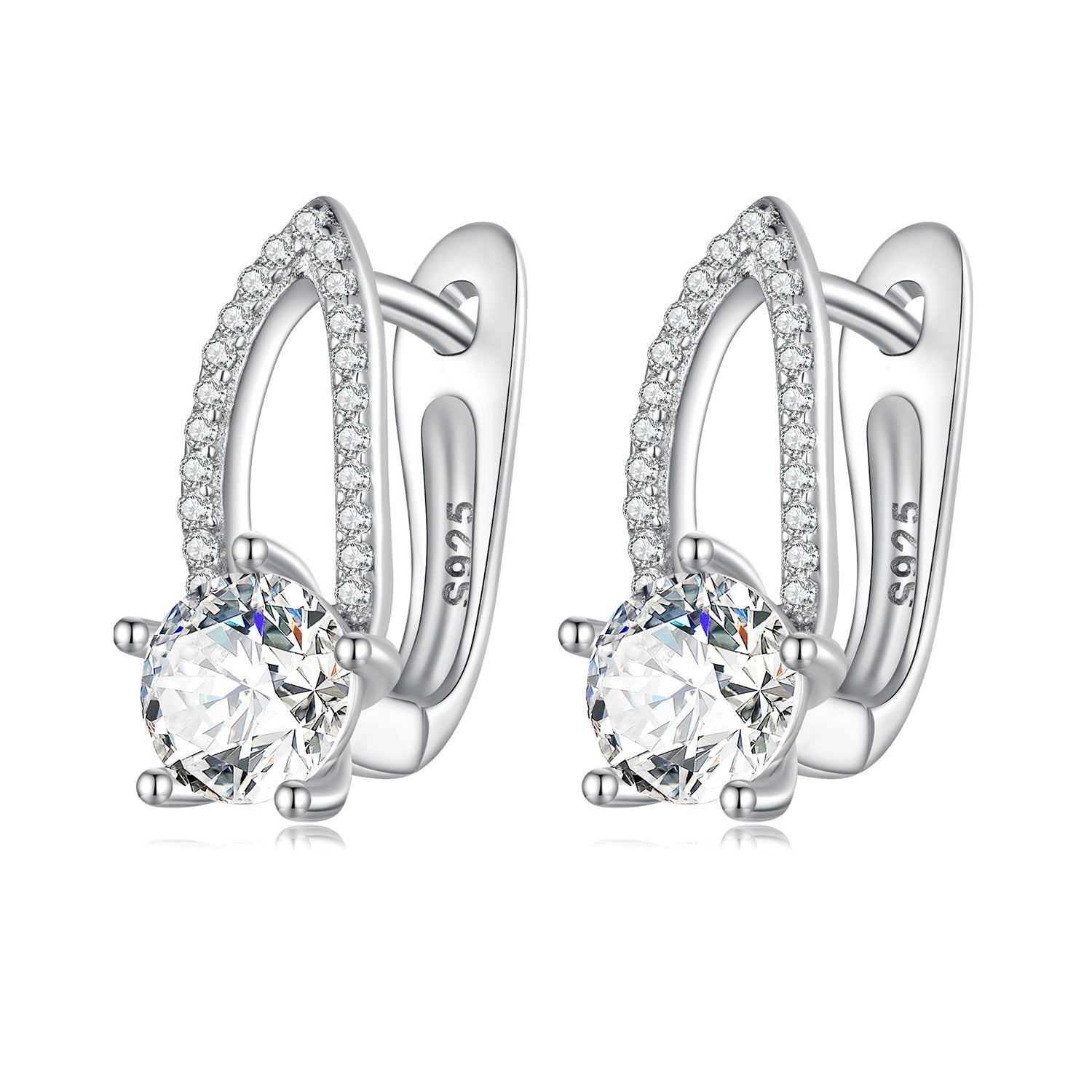 925 Sterling Silver Earrings with CZ Pavé Setting, 1.4*0.62cm for Women DestGlow