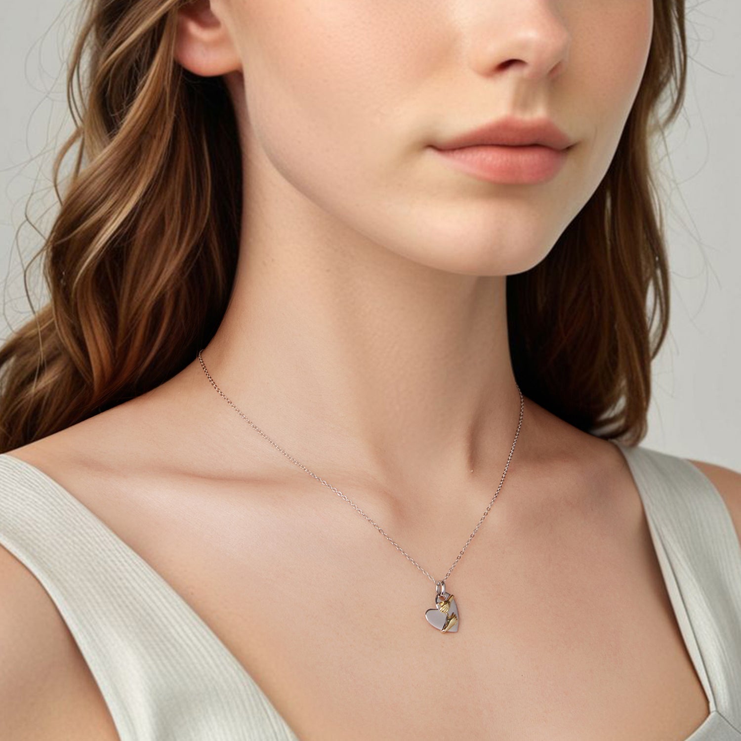 925 Sterling Silver + Plated White Gold + Plated Gold 1.8*1.2cm Necklace for Women DestGlow