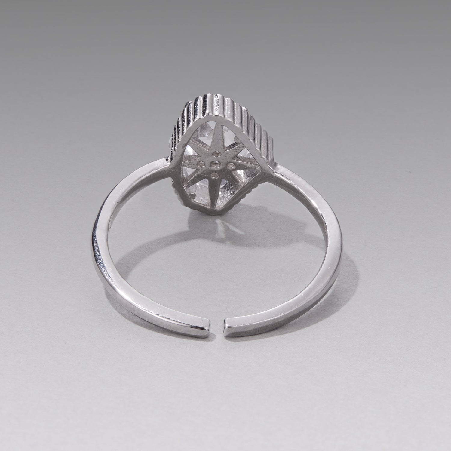 925 Sterling Silver Ring with Transparent Glass and CZ, 0.15cm Width, for Women DestGlow