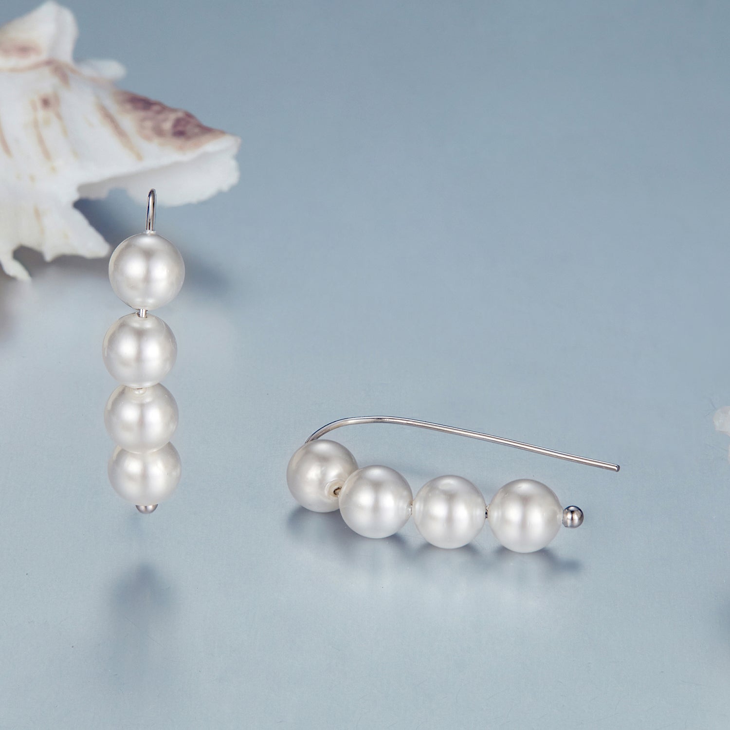 925 Sterling Silver White Gold Plated Earrings with Quality Shell Pearl, 2.1*0.5cm for Women DestGlow