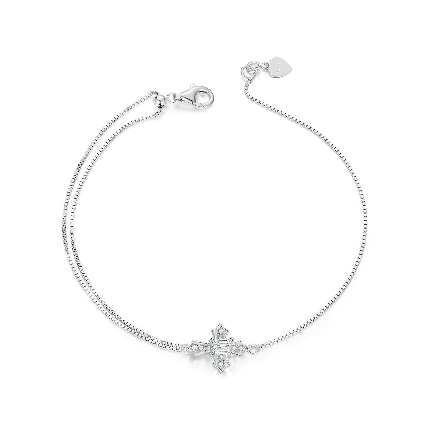 925 Sterling Silver White Gold Plated Bracelet with CZ Pendant 200mm for Women DestGlow