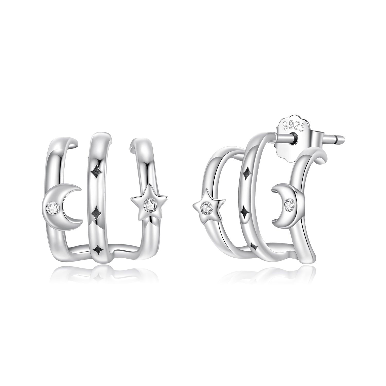 925 Sterling Silver Earrings with Pavé Setting CZ - Oxidized Silver, 1.1cm for Women DestGlow