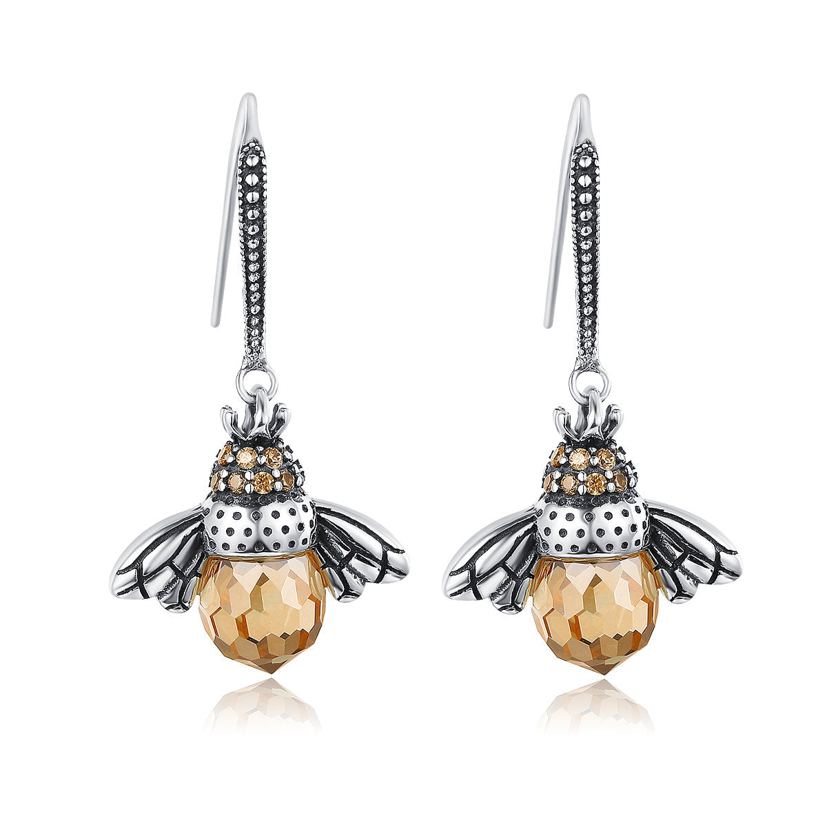 925 Sterling Silver Earrings with Oxidized Finish and Pavé Setting CZ DestGlow
