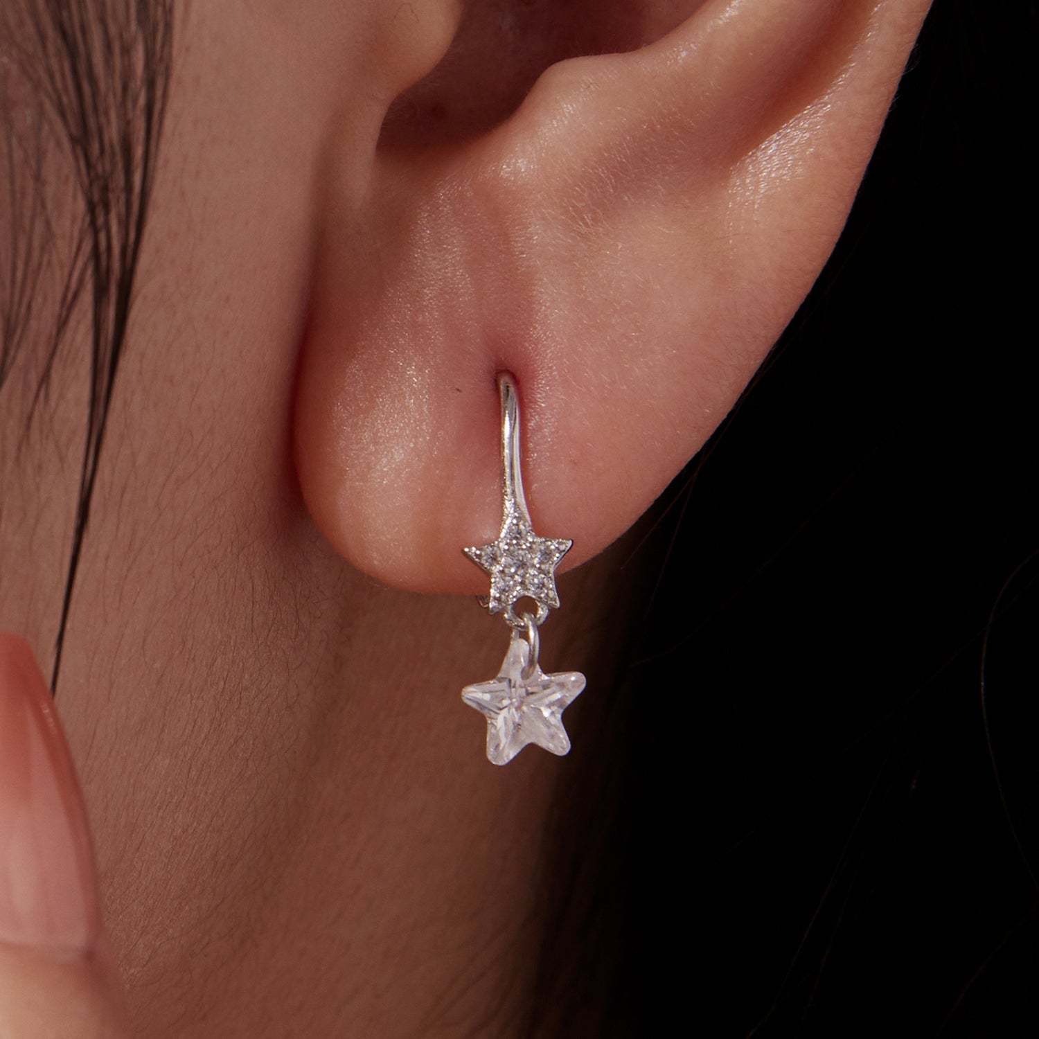 925 Sterling Silver Earrings with Pavé Setting CZ, White Gold Plating, 2.1*0.6cm, for Women DestGlow