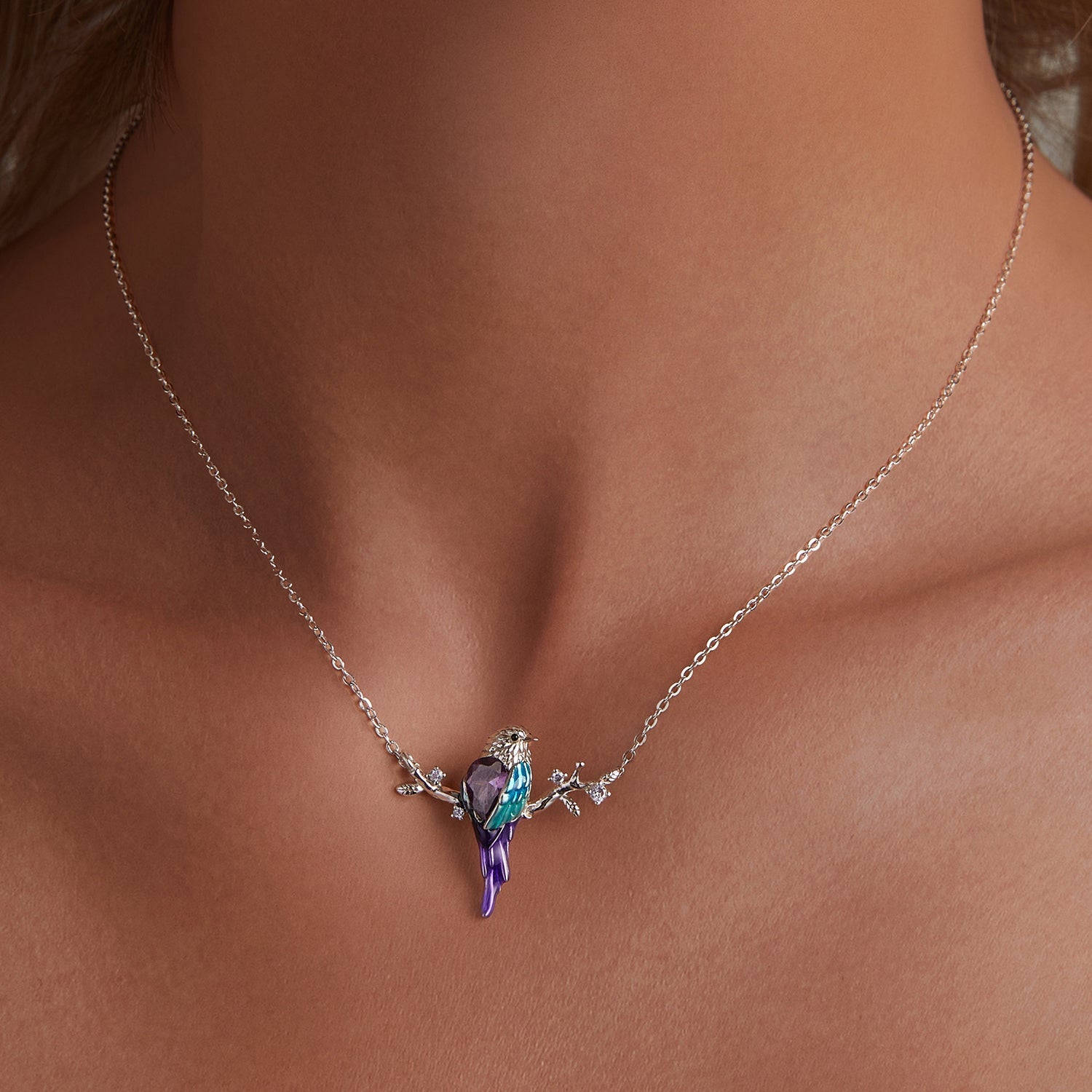 925 Sterling Silver Plated Platinum Pendant Necklace with Enamel and CZ for Women DestGlow