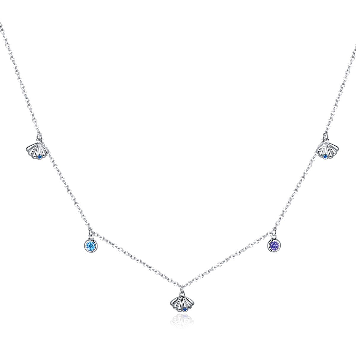 925 Sterling Silver Adjustable Necklace with Scallop Design and Pavé Setting CZ DestGlow