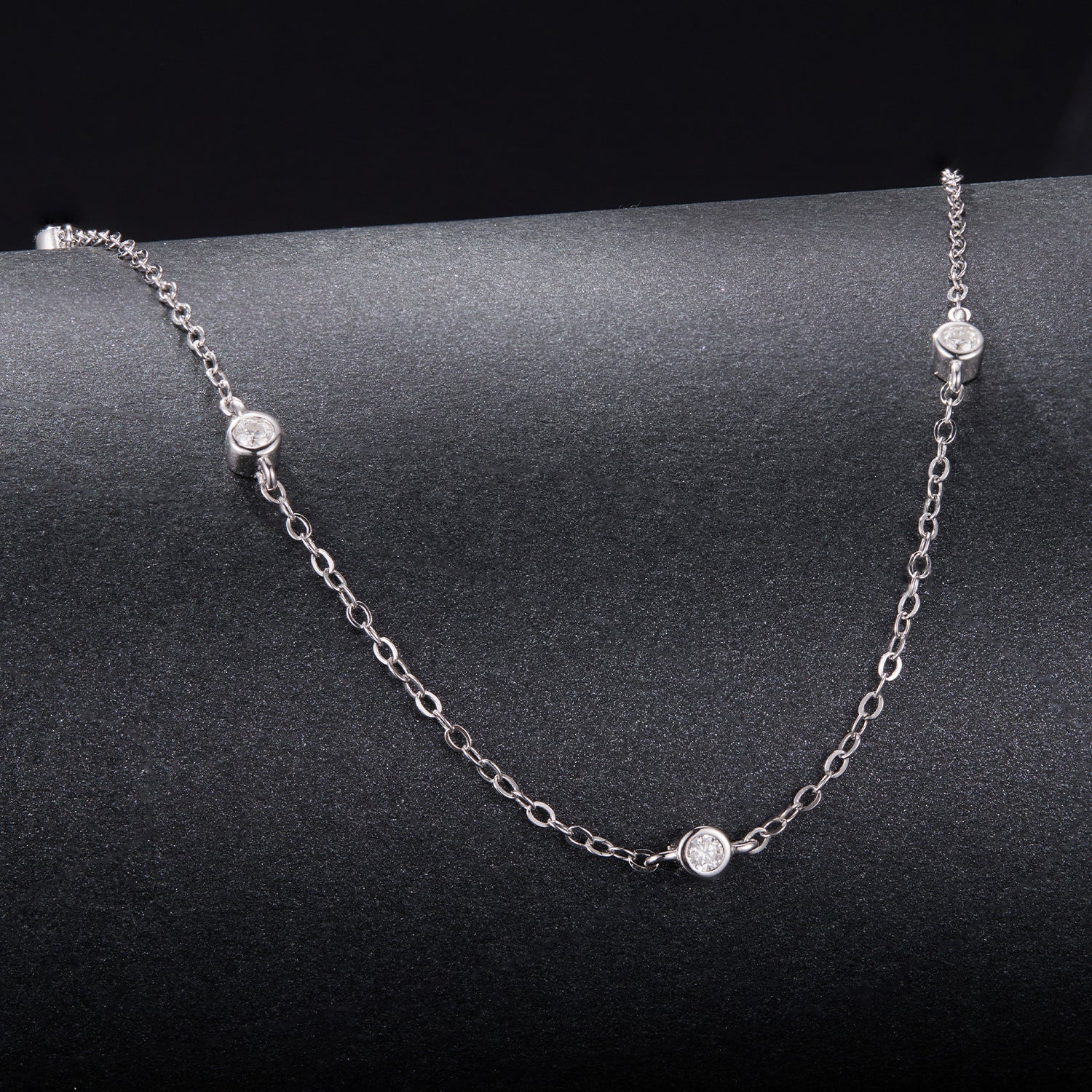 925 Sterling Silver White Gold Plated Adjustable Moissanite Necklace for Women DestGlow