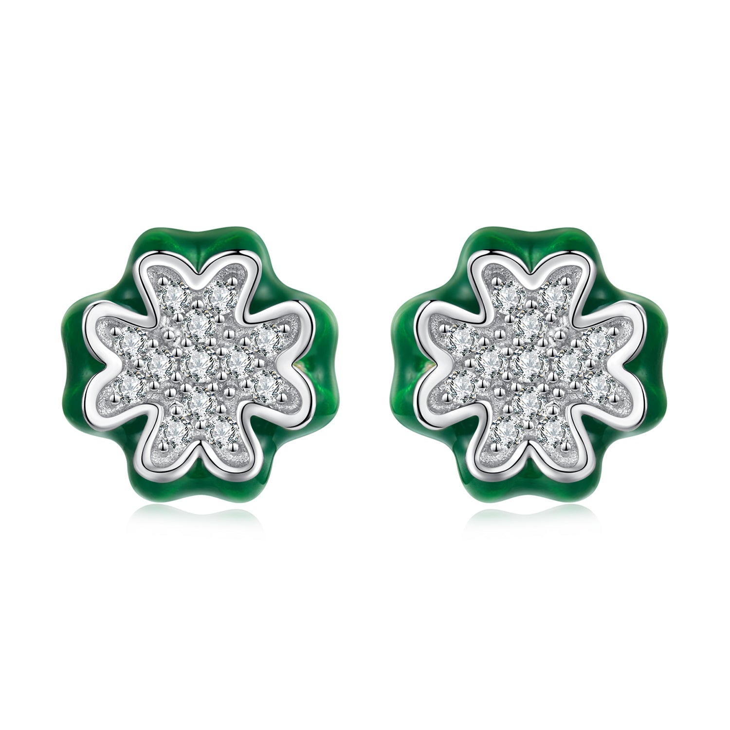 925 Sterling Silver Earrings with Pavé Set CZ & White Gold Plating, 0.75cm for Women DestGlow