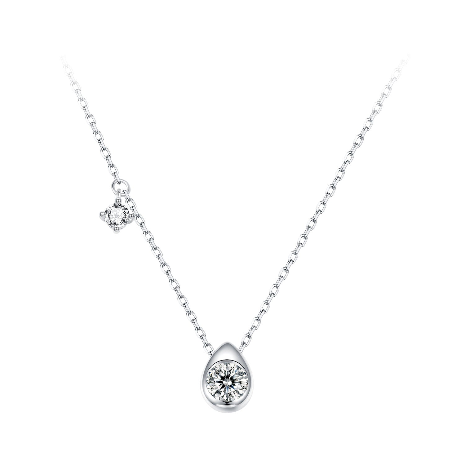 925 Sterling Silver + Moissanite Adjustable Necklace for Women - White Gold 0.5ct & 0.1ct DestGlow