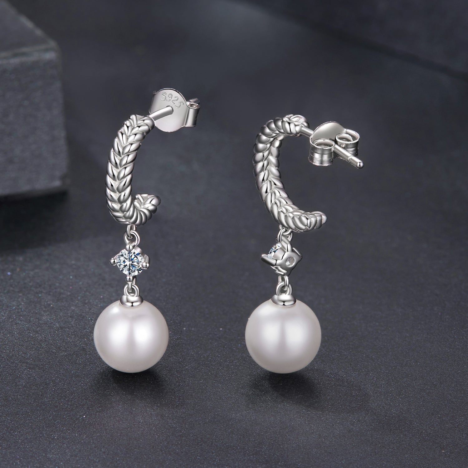 925 Sterling Silver Moissanite and Synthetic Pearl Earrings for Women DestGlow