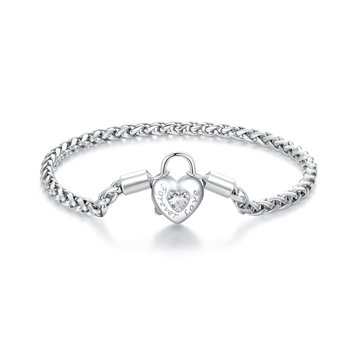925 Sterling Silver Bracelet with CZ in Pavé Setting, 17.0 Size, Platinum Plated for Women DestGlow