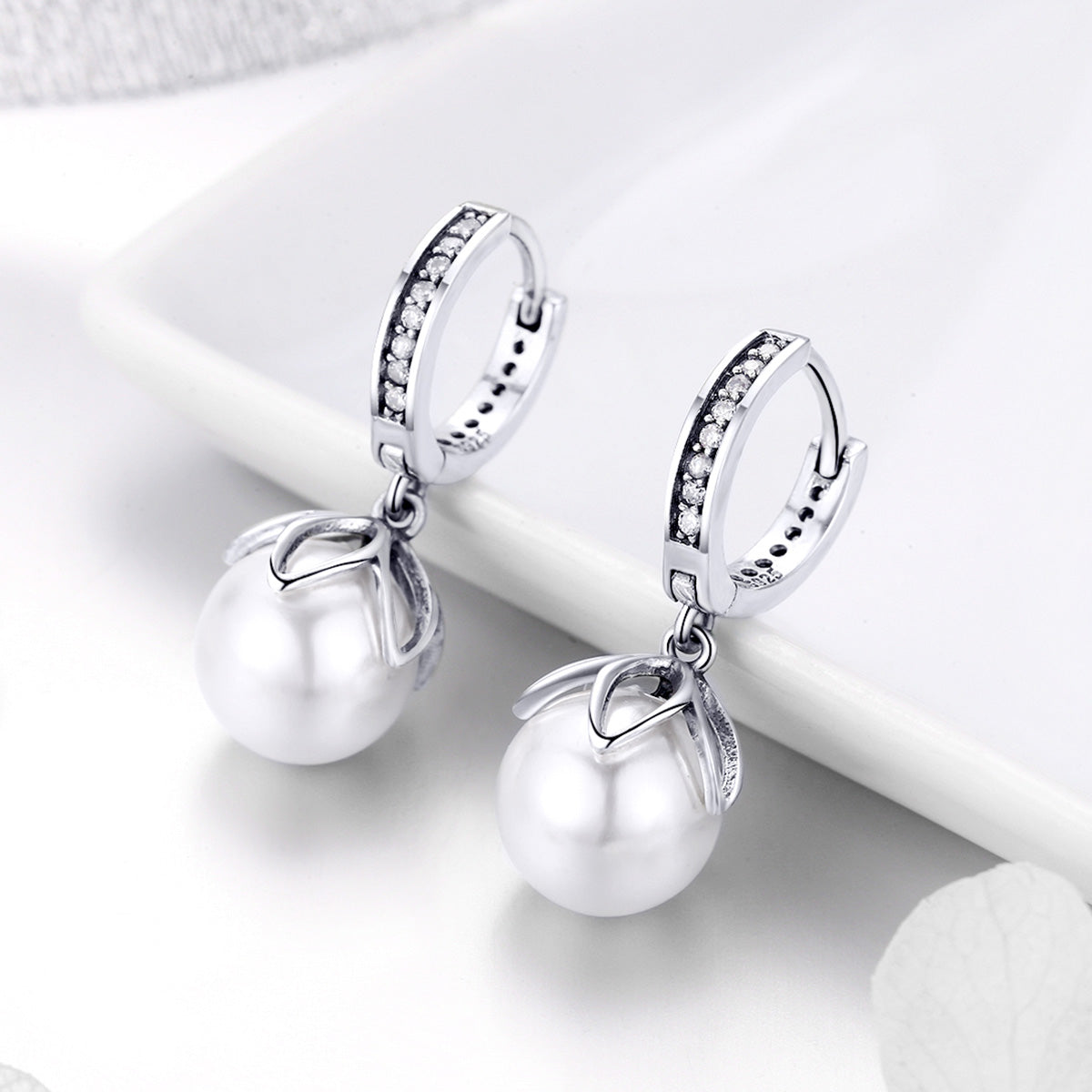 925 Sterling Silver Earrings with Quality Shell Pearl and CZ for Women DestGlow