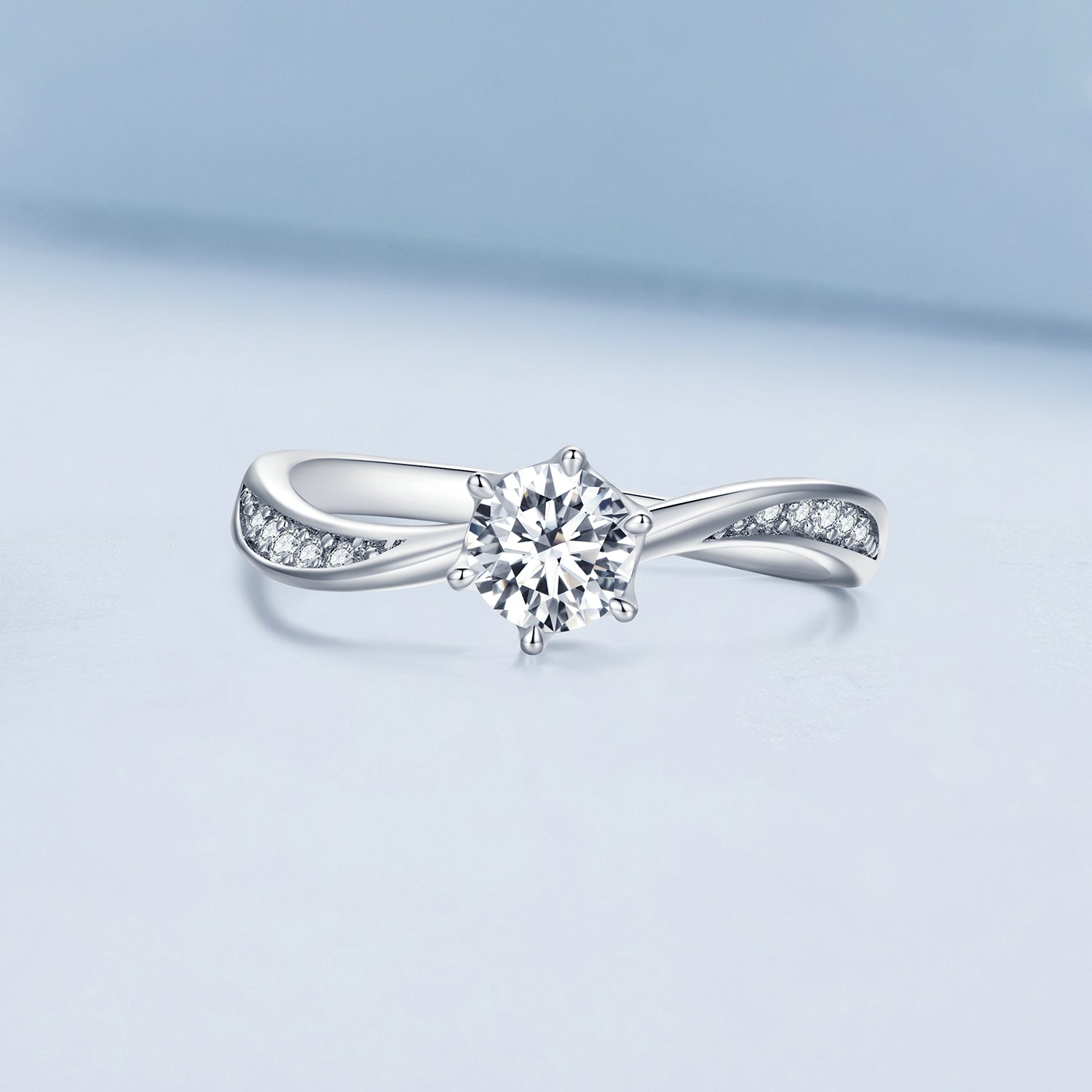 925 Sterling Silver Platinum Plated 5mm CZ Ring Size 6 for Women DestGlow
