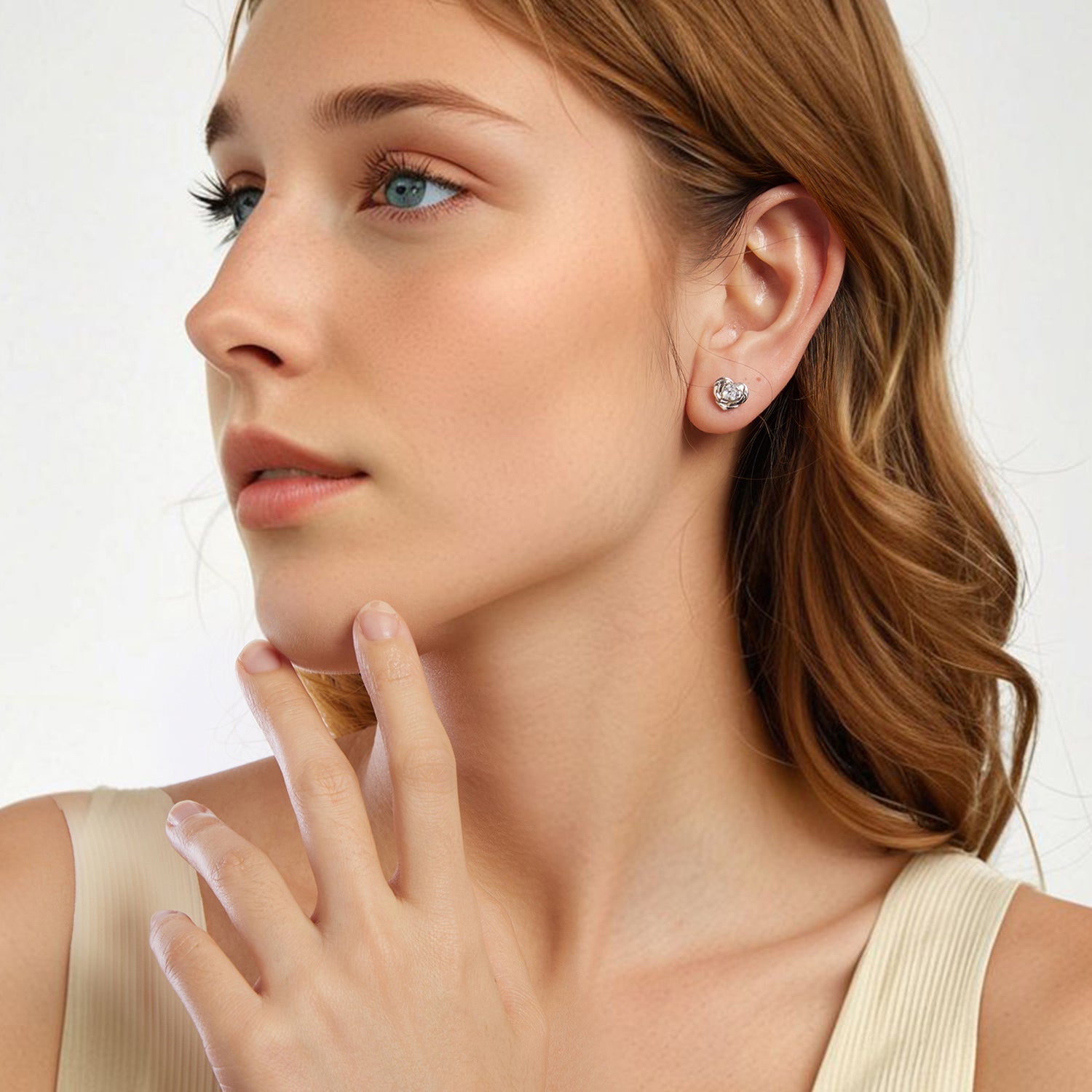 925 Sterling Silver Earrings with Pave Setting CZ and White Gold Plating DestGlow