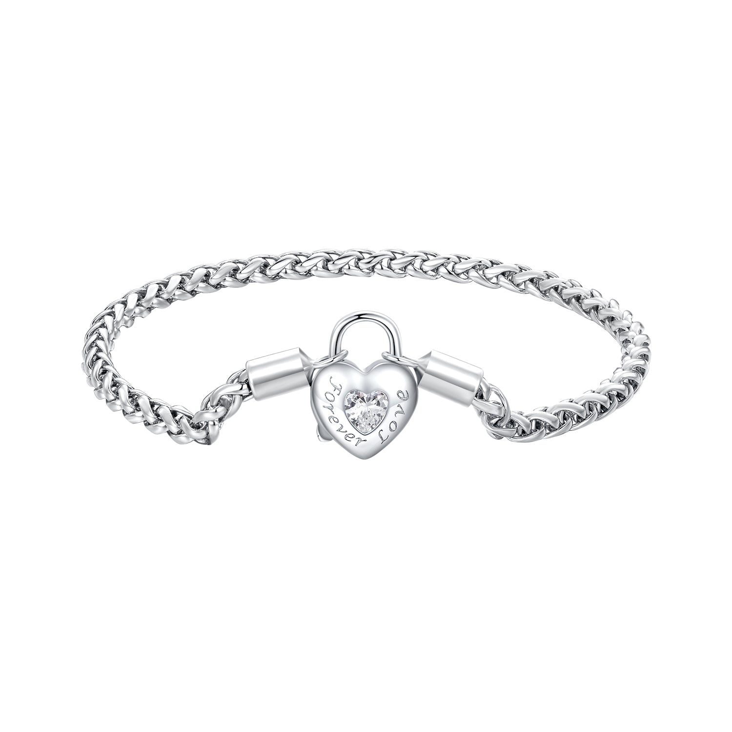 925 Sterling Silver Bracelet with CZ in Pavé Setting, 17.0 Size, Platinum Plated for Women DestGlow
