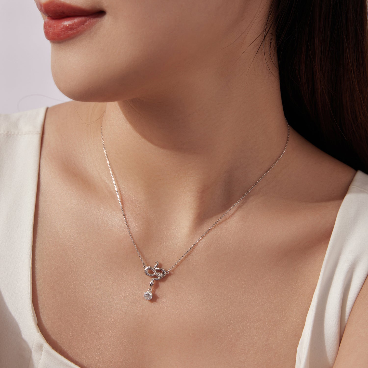 925 Sterling Silver Moissanite 0.50 Carat Necklace with CZ Pavé Setting in White Gold, 40+5cm for Women DestGlow