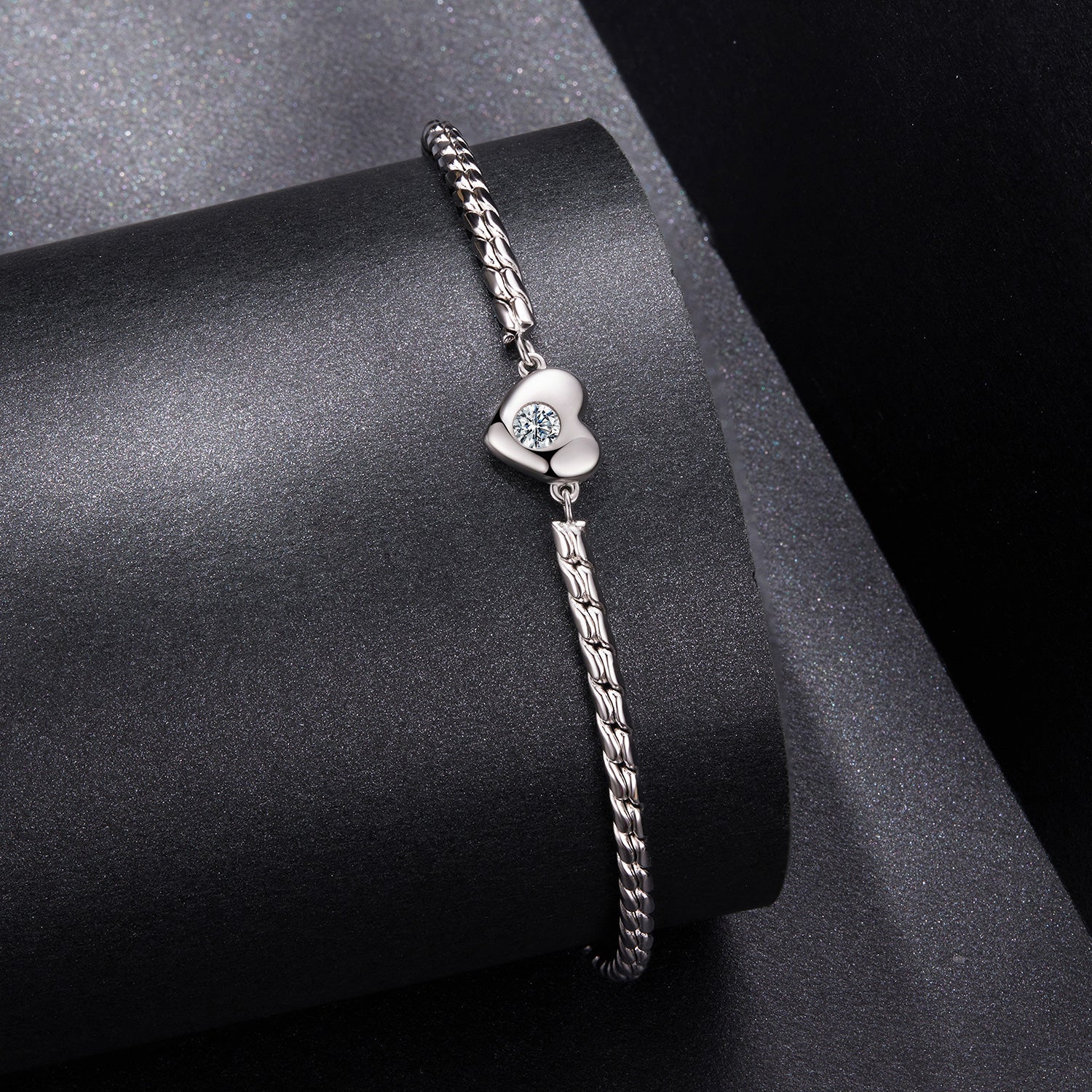 925 Sterling Silver Moissanite Heart Bracelet for Women - Silver - 15+6cm Length, 0.3cm Thickness DestGlow