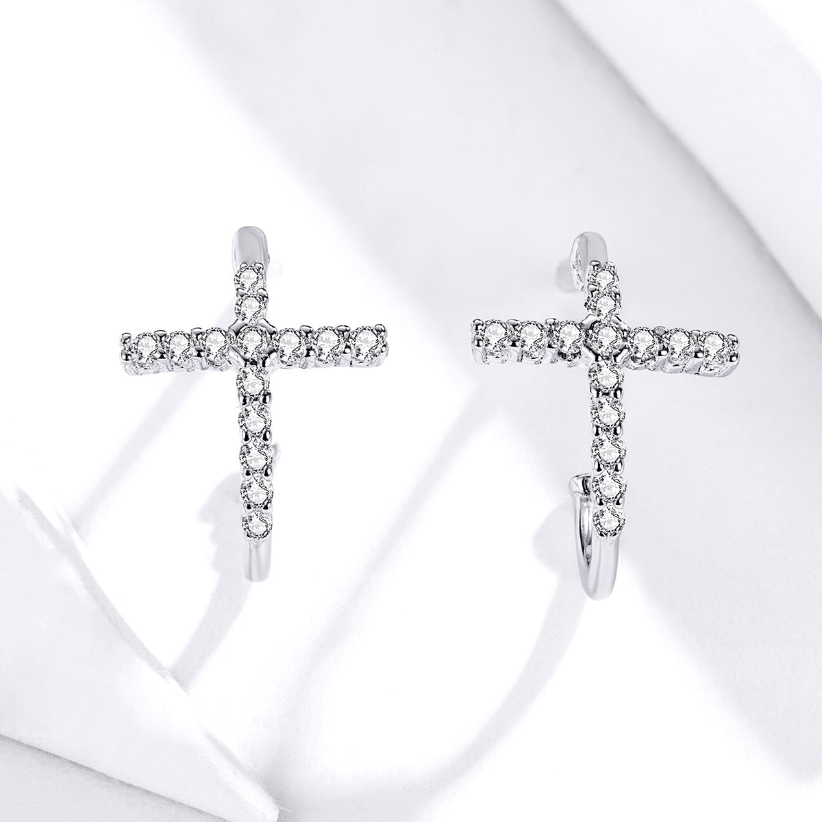 S925 Sterling Silver Earrings with Pavé Set CZ in Platinum Finish DestGlow
