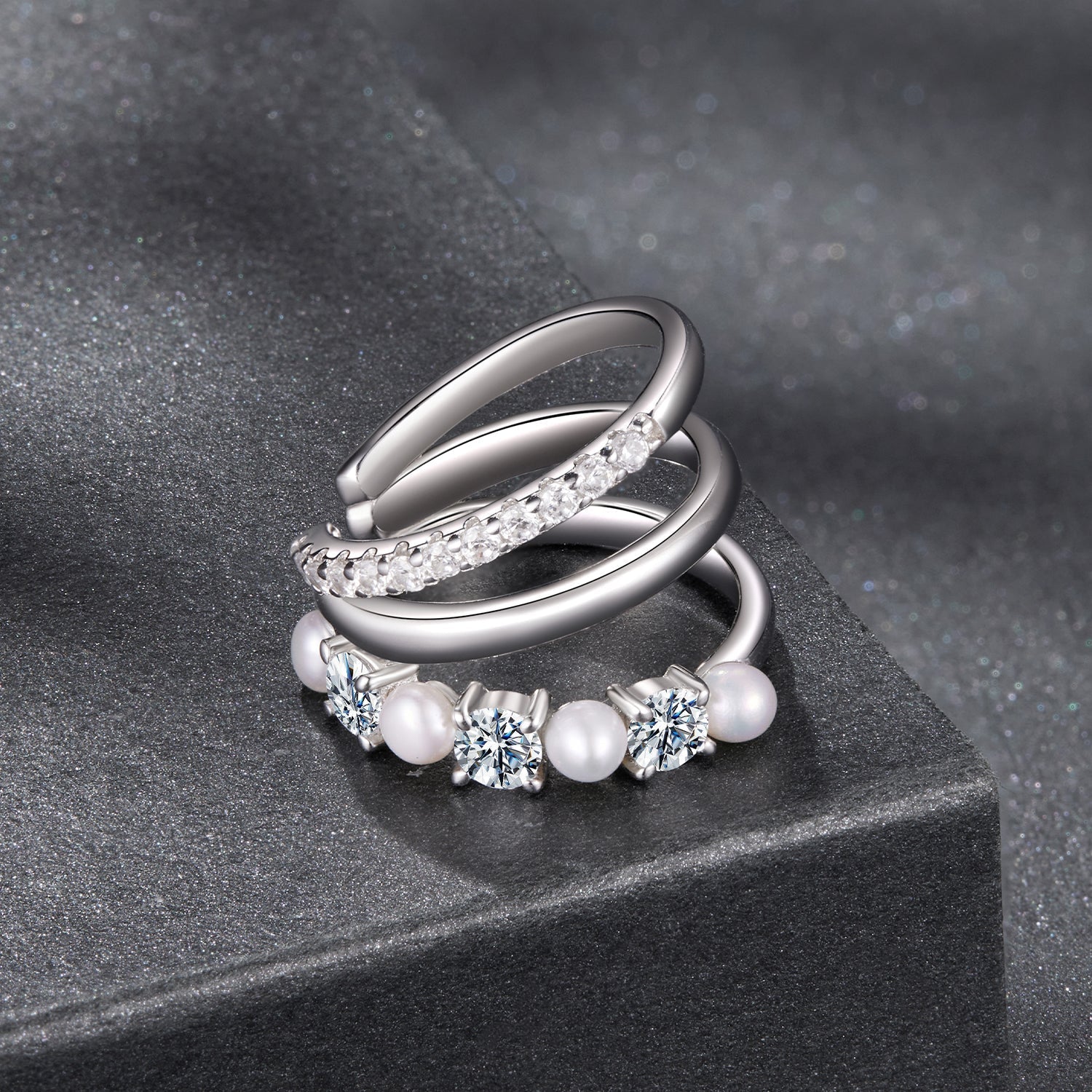 925 Sterling Silver Earrings with Moissanite and Freshwater Pearl for Women, 1.2*1.7cm, White Gold Plated DestGlow