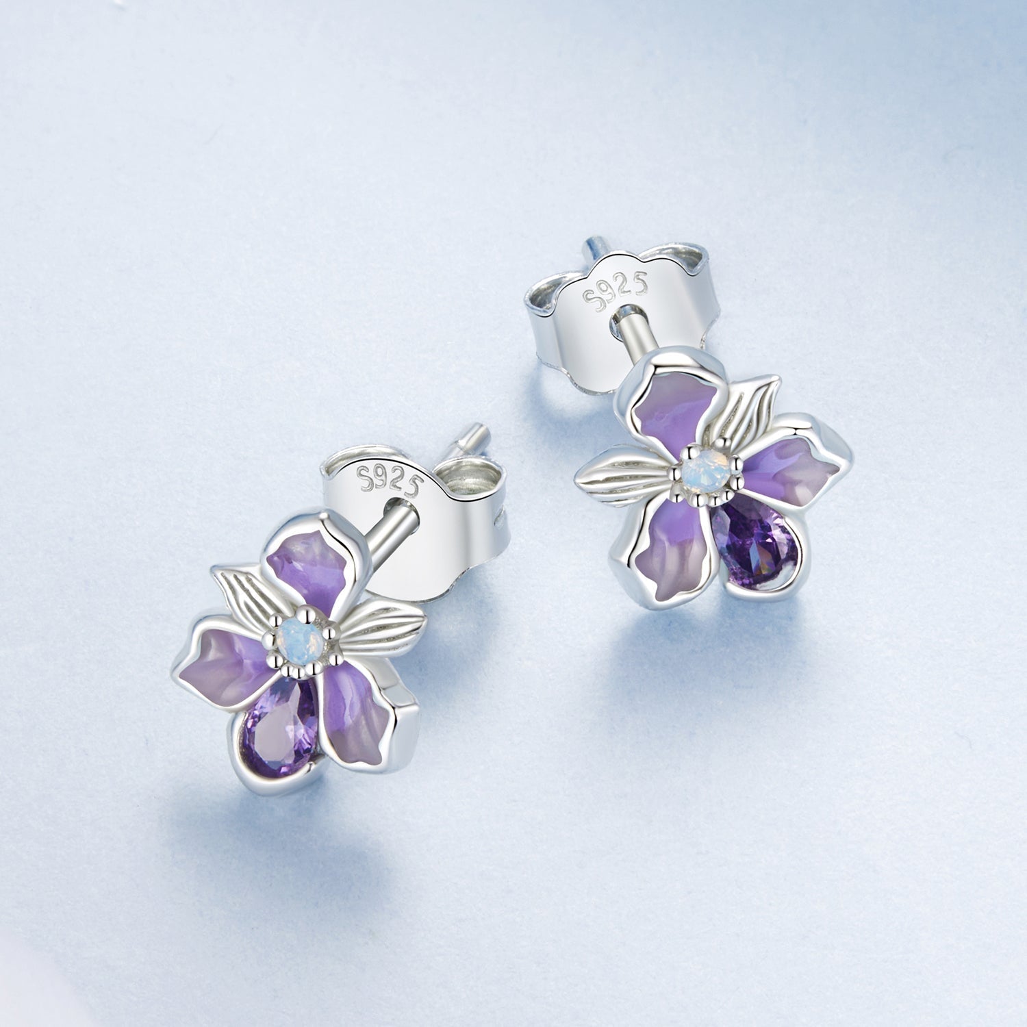 925 Sterling Silver Earrings with Nano Opal Stone and CZ, White Gold Plated, 0.7cm, for Women DestGlow
