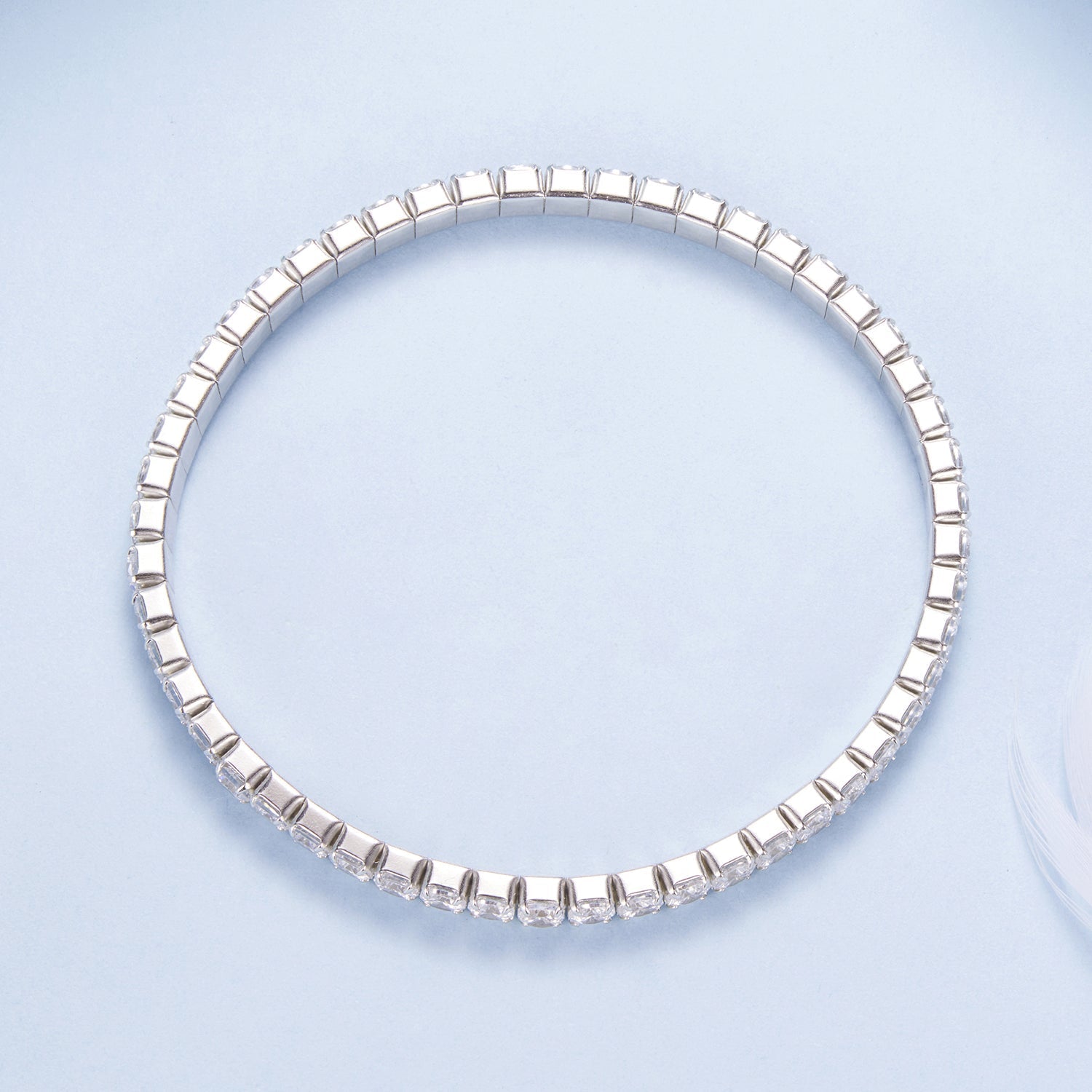 925 Sterling Silver White Gold Plated 16cm Stretchable CZ Bracelet for Women DestGlow