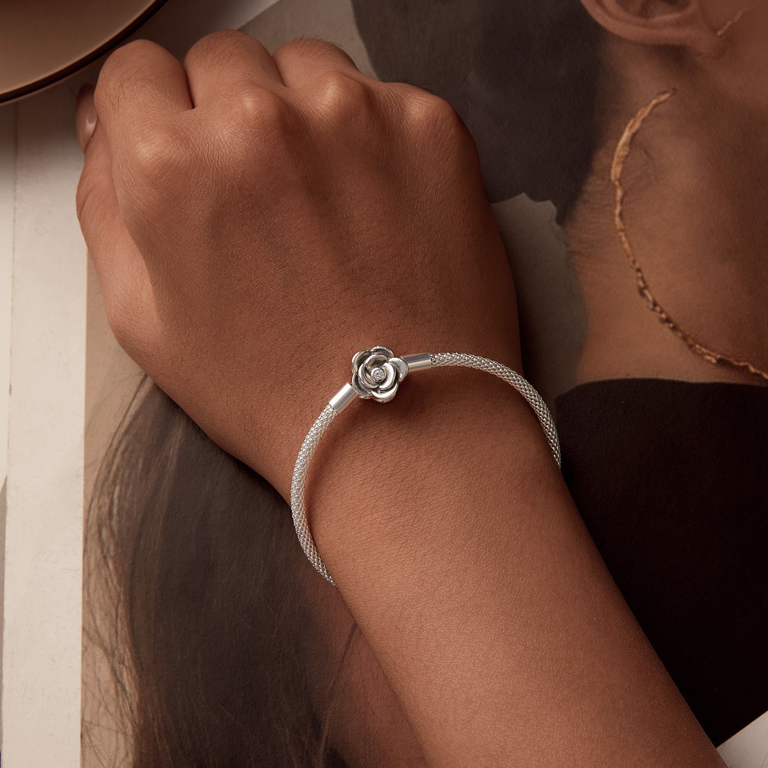 925 Sterling Silver Bracelet with Oxidized Finish and CZ 17.0 cm DestGlow