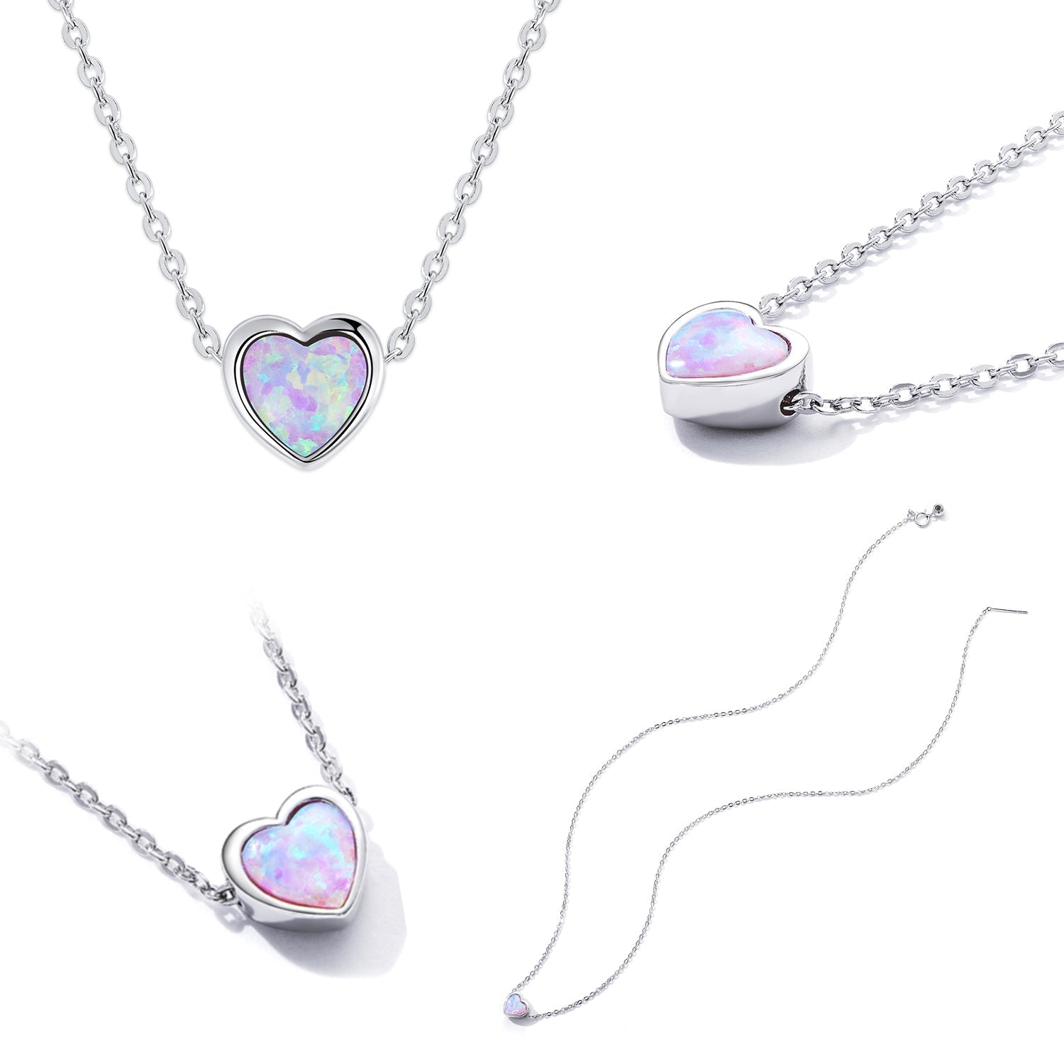 925 Sterling Silver and Platinum Plated Translucent Opal Necklace, 43.5cm Adjustable Chain, for Women DestGlow