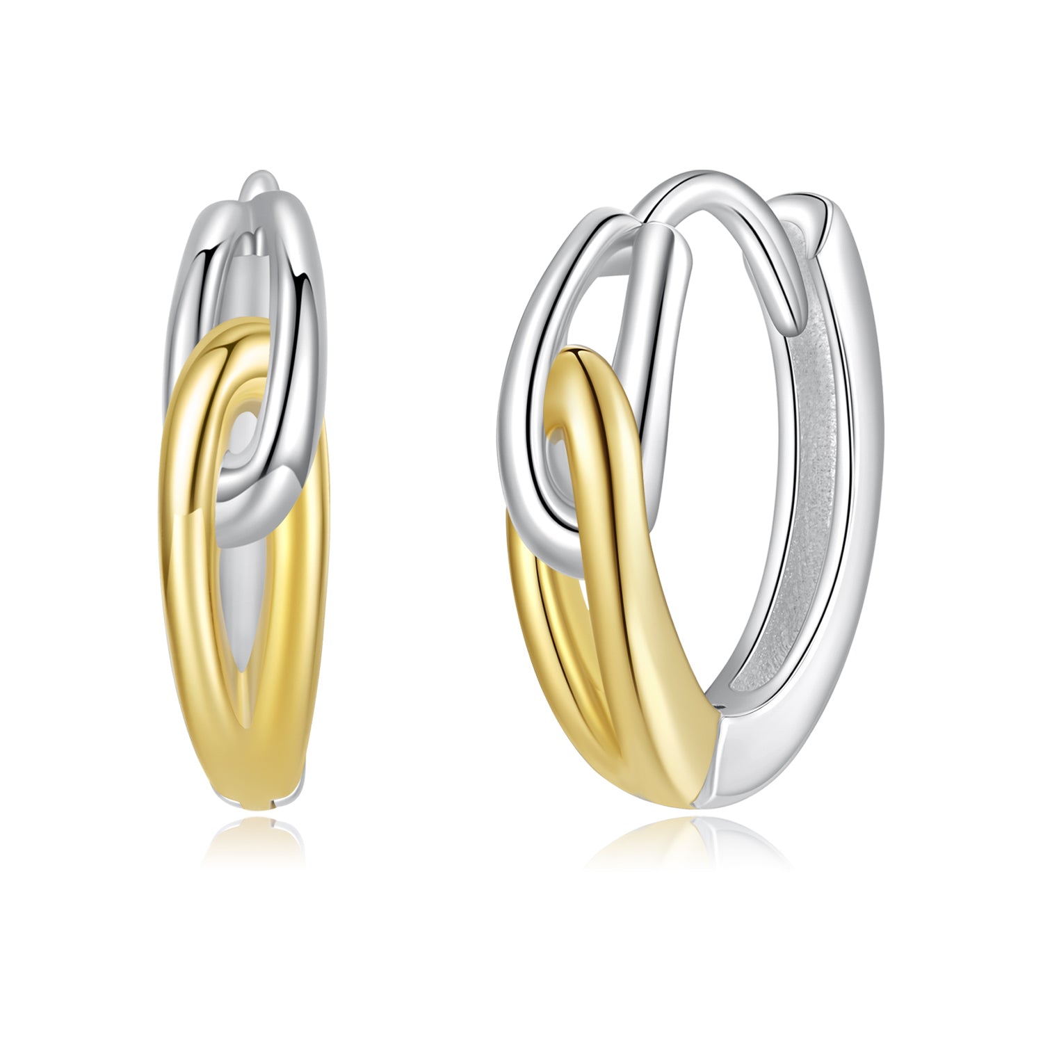 925 Sterling Silver Earrings for Women - 1.4x0.4cm - White Gold and Gold Plated DestGlow