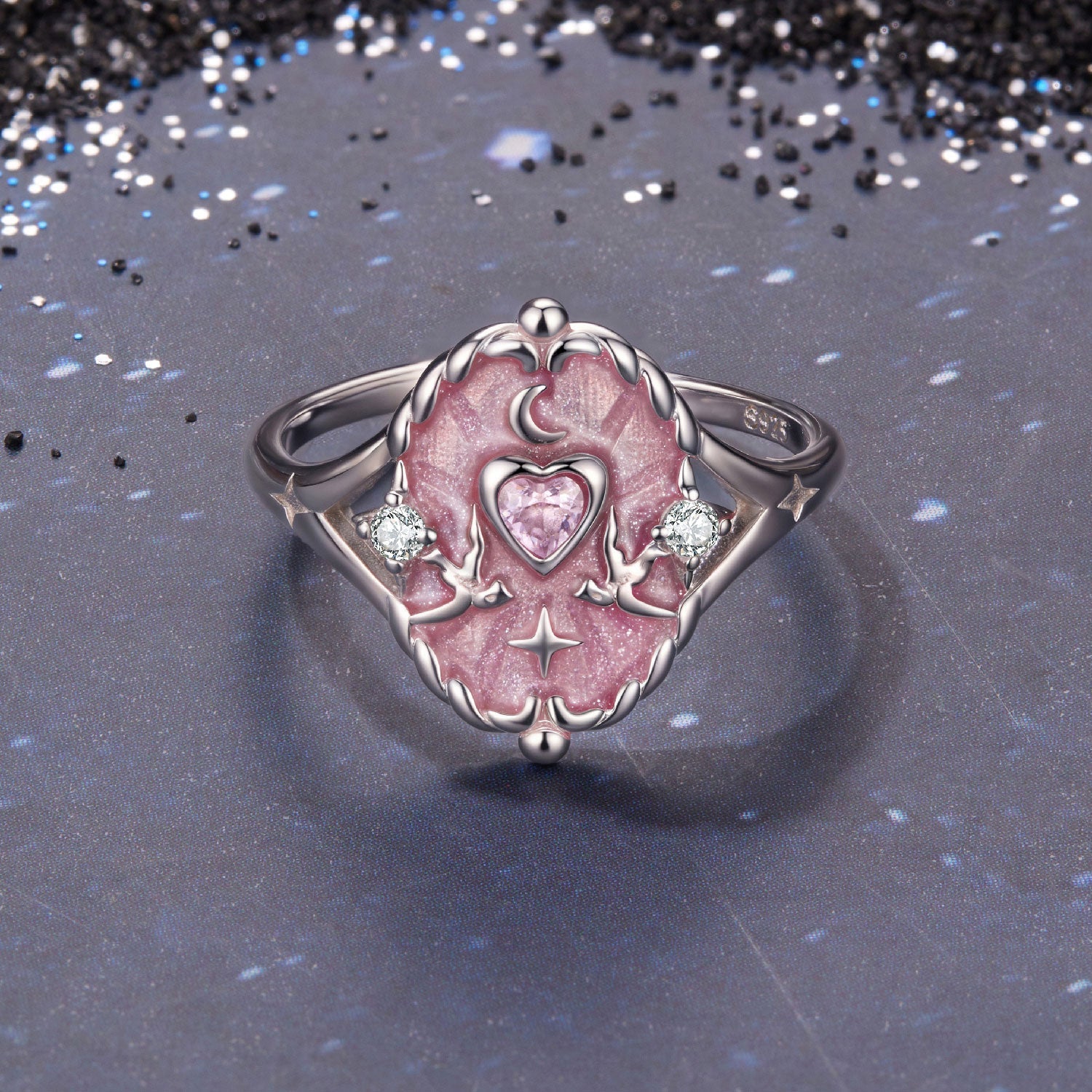 925 Sterling Silver Pendant 0.15cm Enamel CZ Ring for Women DestGlow