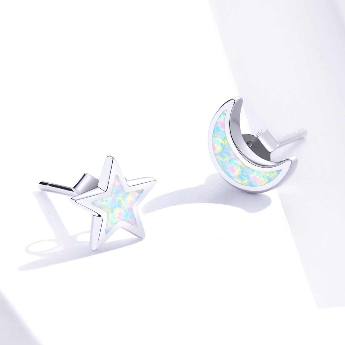 925 Sterling Silver Opal Earrings for Women - Star & Moon Design DestGlow